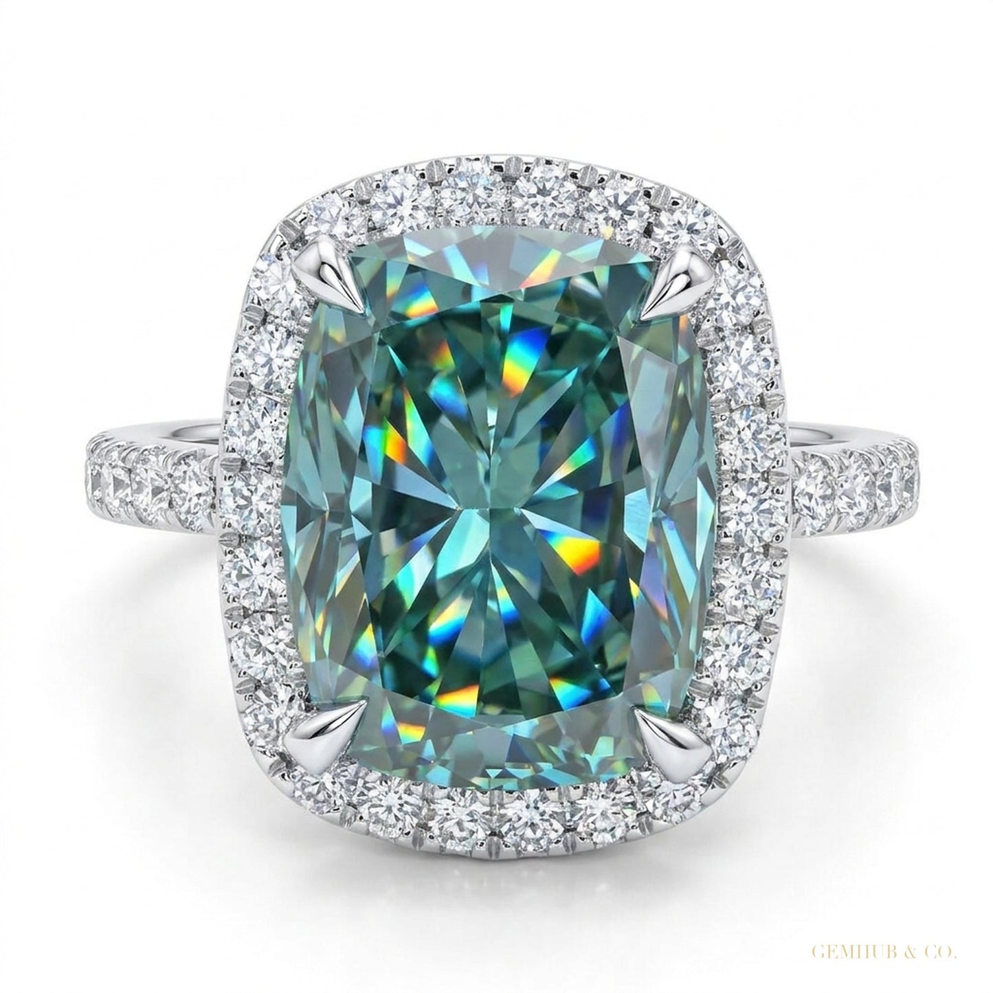 10.10 ct DEW Cushion Cut Blue Moissanite Solitaire Ring Wedding Gift 18K Gold Plated Ve 18K Gold Plated – white background main image