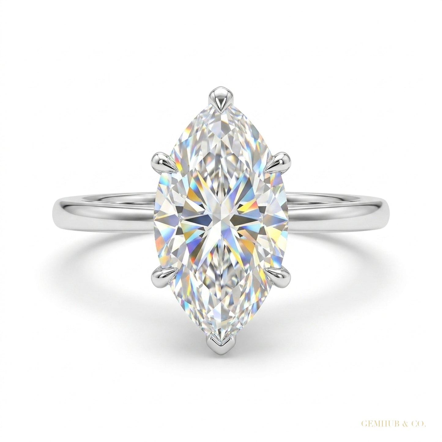 16.50 ct DEW EGL Certified Marquise Cut White Moissanite Ring 18K Gold Plated – white background main image