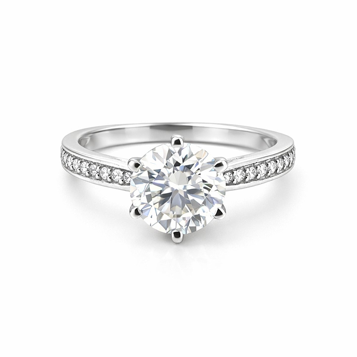 3.20 ct DEW Certified Round Cut White Moissanite Solitaire Ring 18K Gold Plated