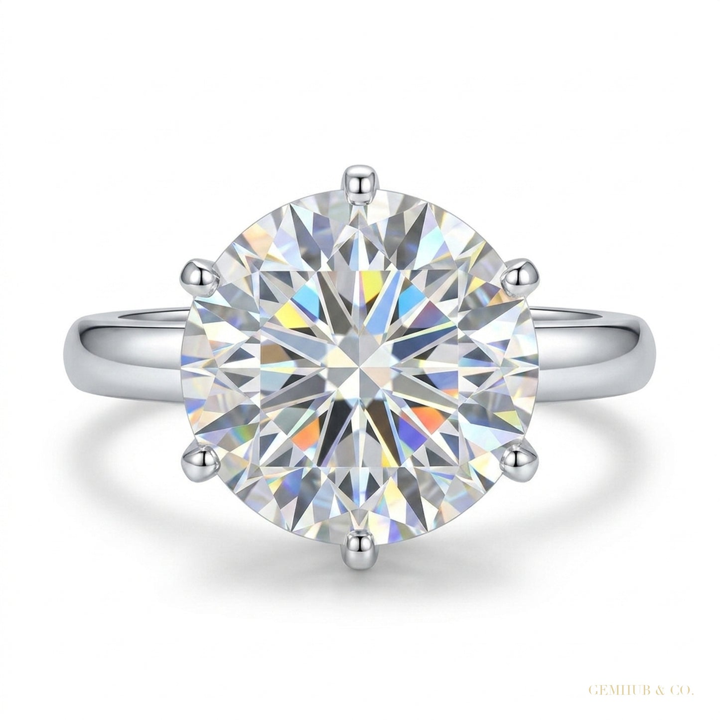 2.55 ct DEW Off White Round Moissanite Ring in Certified Engagement 18K Gold Plated Ver 18K Gold Plated – white background main image