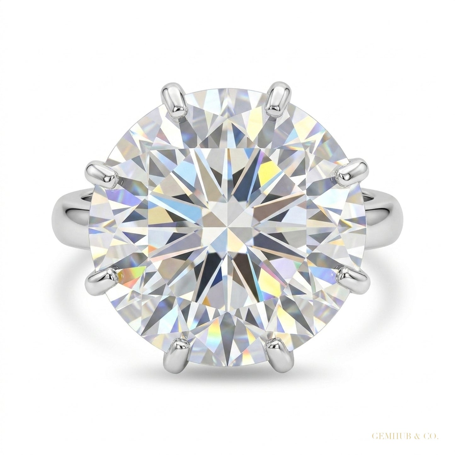 20.50 ct DEW Certified White Moissanite Solitaire Ring – New Year Gift 18K Gold Plated 18K Gold Plated – white background main image