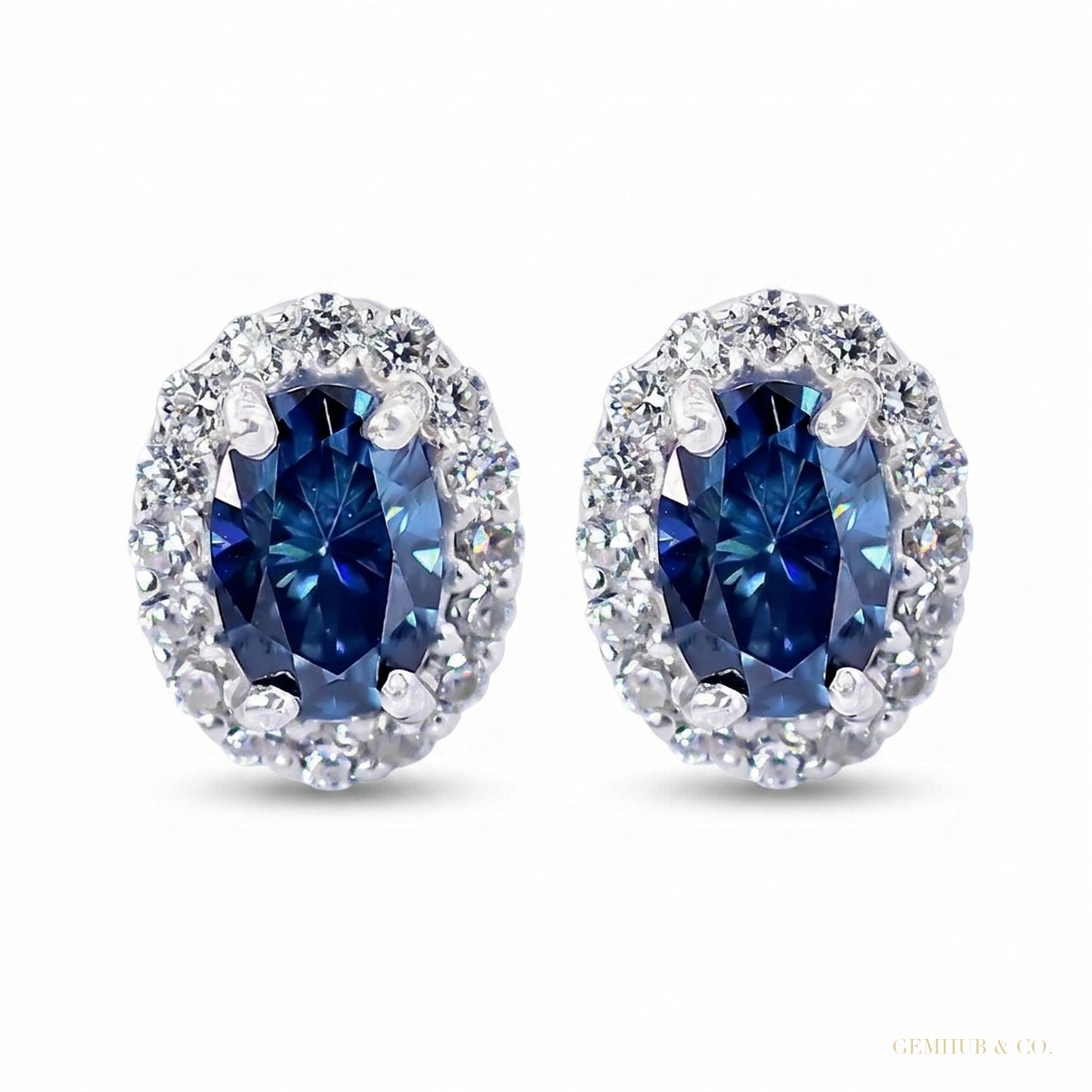 2.00 ct DEW Certified Blue Moissanite Stud Earrings in Gold Vermeil For Women – white background main image