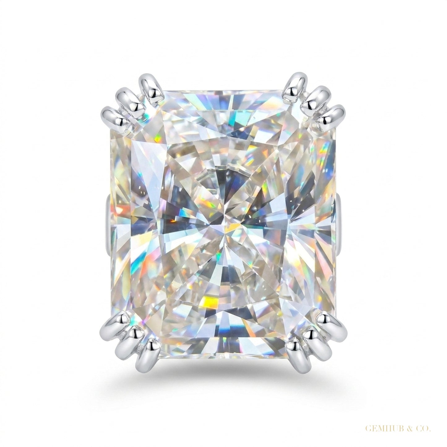 22.70 ct DEW Certified Radiant Cut White Moissanite Solitaire Ring 18K Gold Plated Verm 18K Gold Plated – white background main image