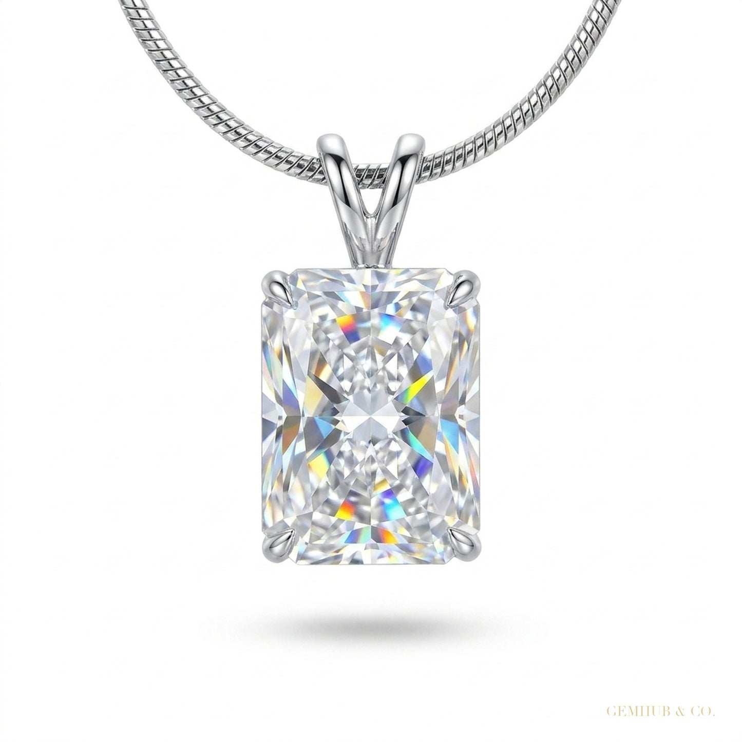 2.50 ct DEW Certified Radiant Cut White Moissanite Pendant In Vermeil 925 Silver ā white background main image