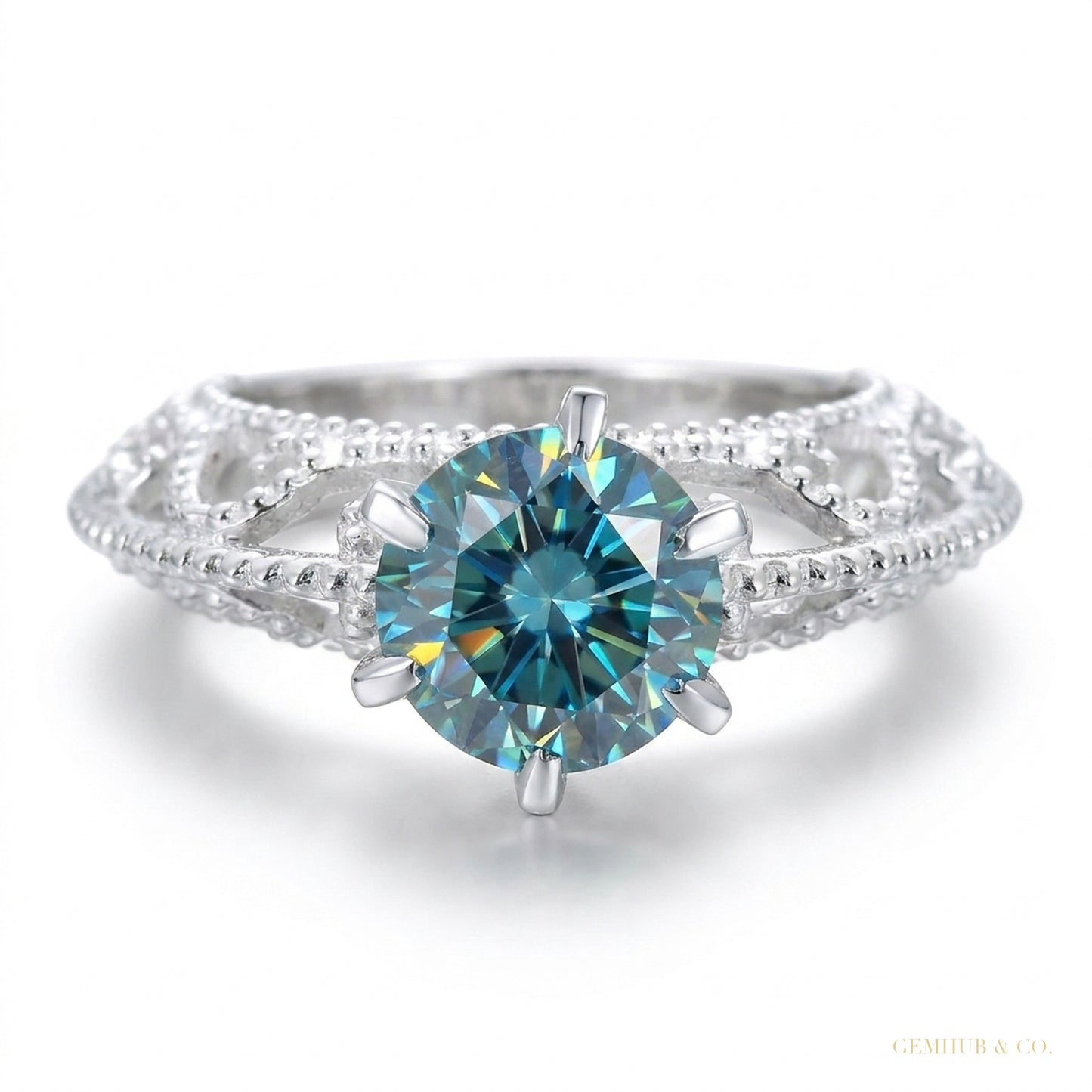 2.90 ct DEW Certified Round Cut Blue Moissanite Solitaire Ring Gold Vermeil â white background main image