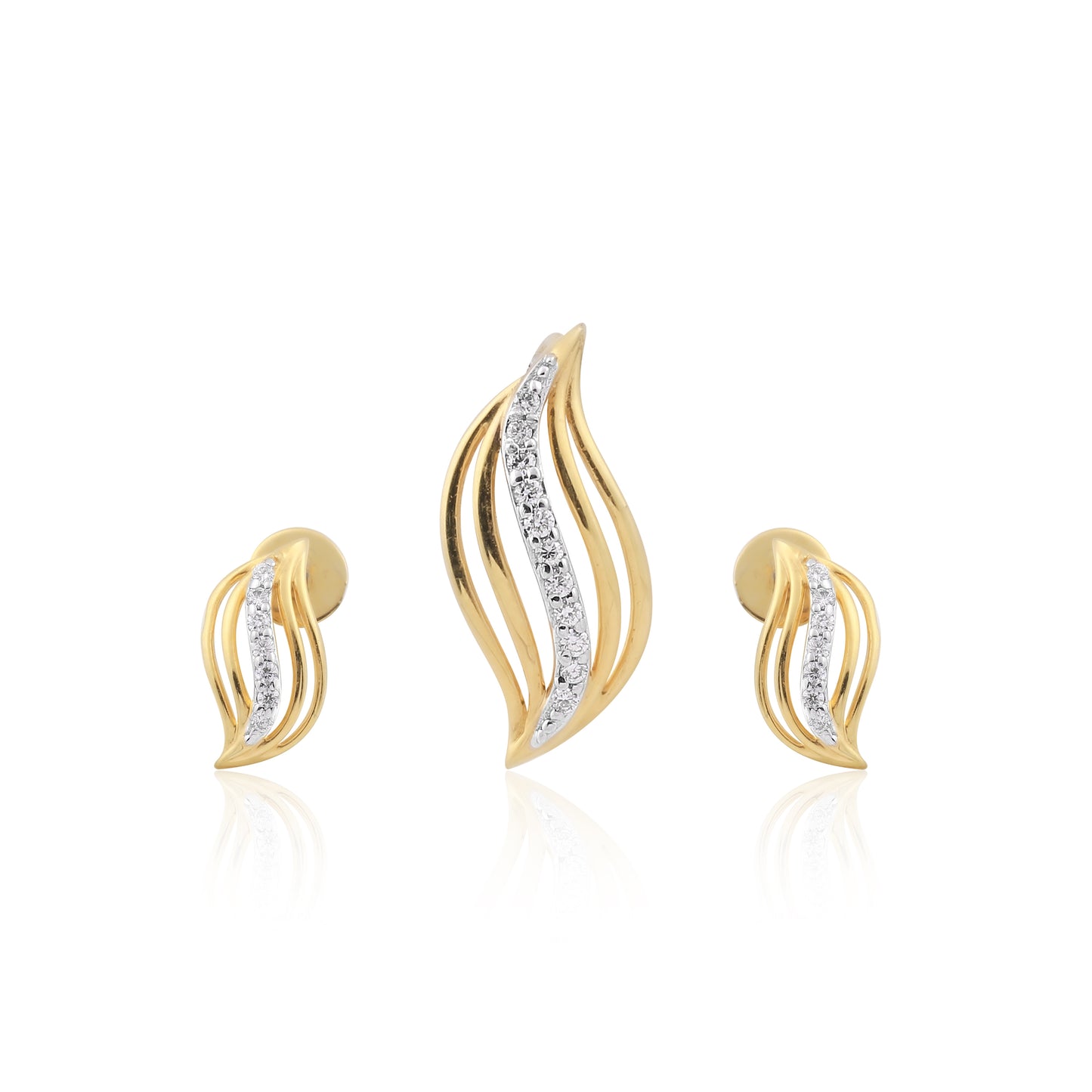 0.13 Ct. Natural Diamond IGI Certified Pendant And Earrings in 18KT Yellow Gold