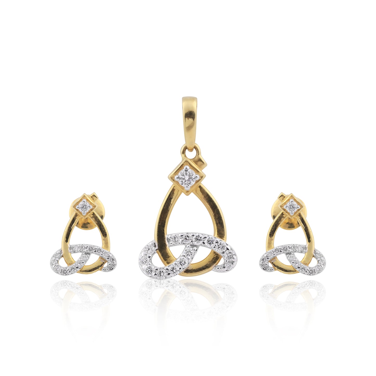 18KT Yellow Gold Pendant And Earrings Set with 0.60 Ct. Diamonds IGI Certified