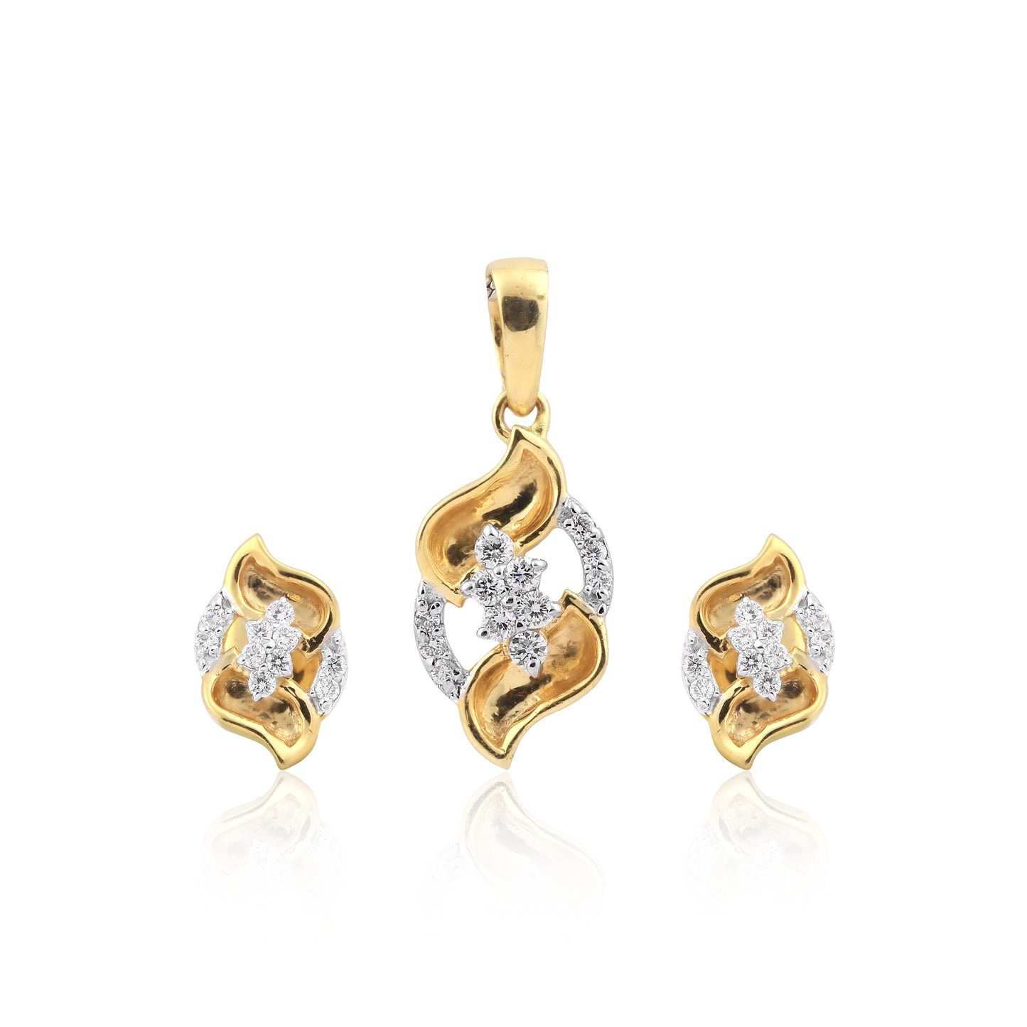 0.38 Ct Natural Diamond Pendant And Earrings Set 18KT Yellow Gold IGI Certified