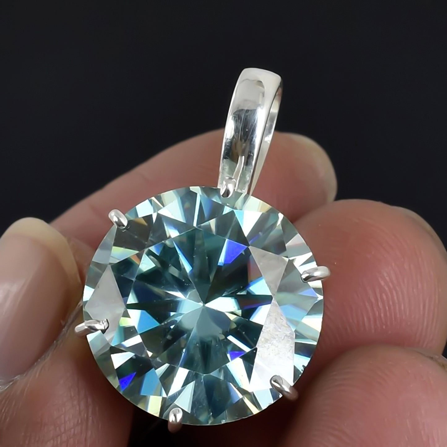 9.30 Ct Certified Blue Moissanite Pendant Gold Vermeil Anniversary Jewelry Gift