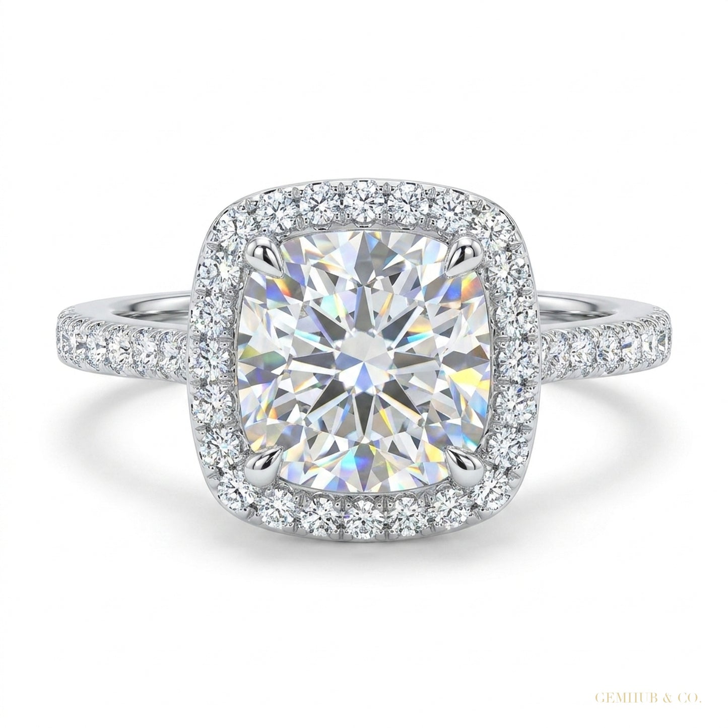 3.14 ct DEW Round Cut White Moissanite Ring – Holiday Engagement Gift 18K Gold Plated V 18K Gold Plated – white background main image