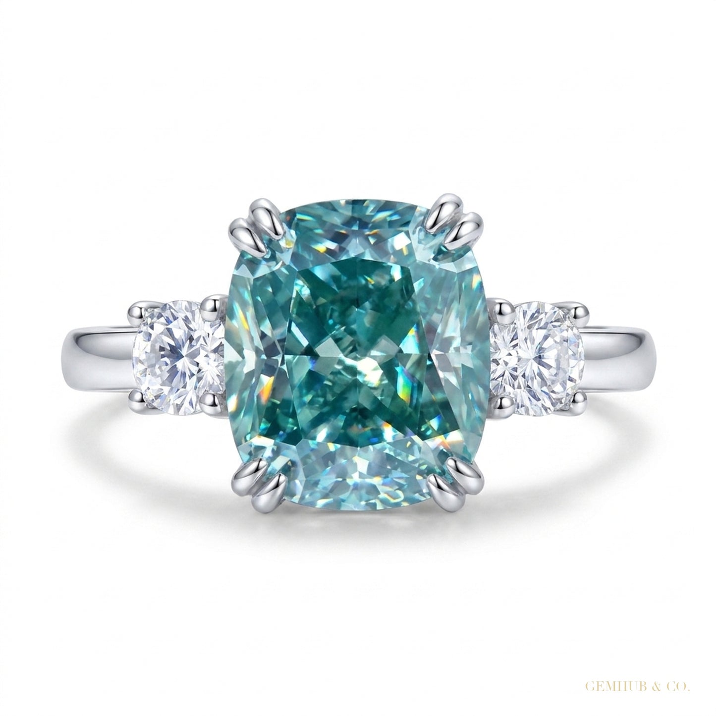 3.20 ct DEW Round Cut Blue Moissanite Solitaire Ring in Certified 18K Gold Plated Verme 18K Gold Plated – white background main image