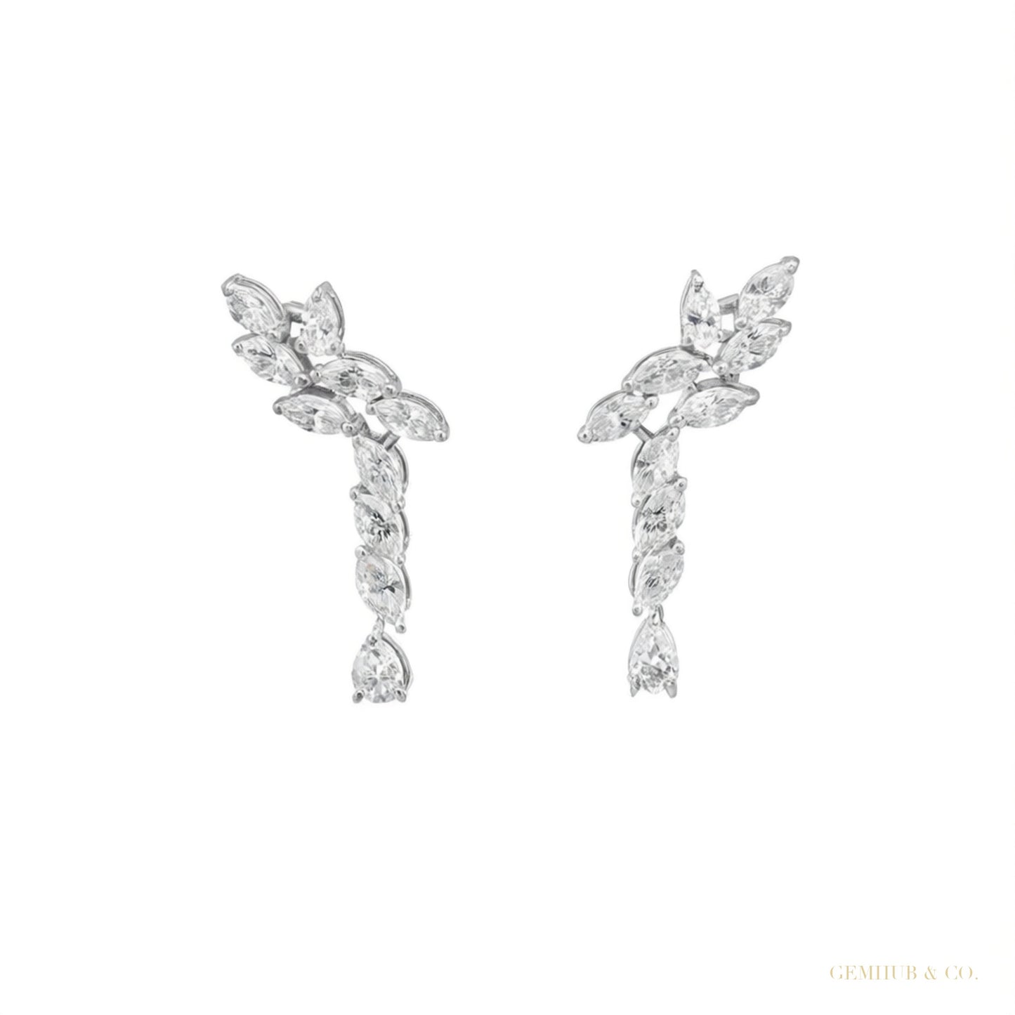 Marquise Cut Natural Certified Diamond Drop Dangel Earrings In 14k White Gold – white background main image