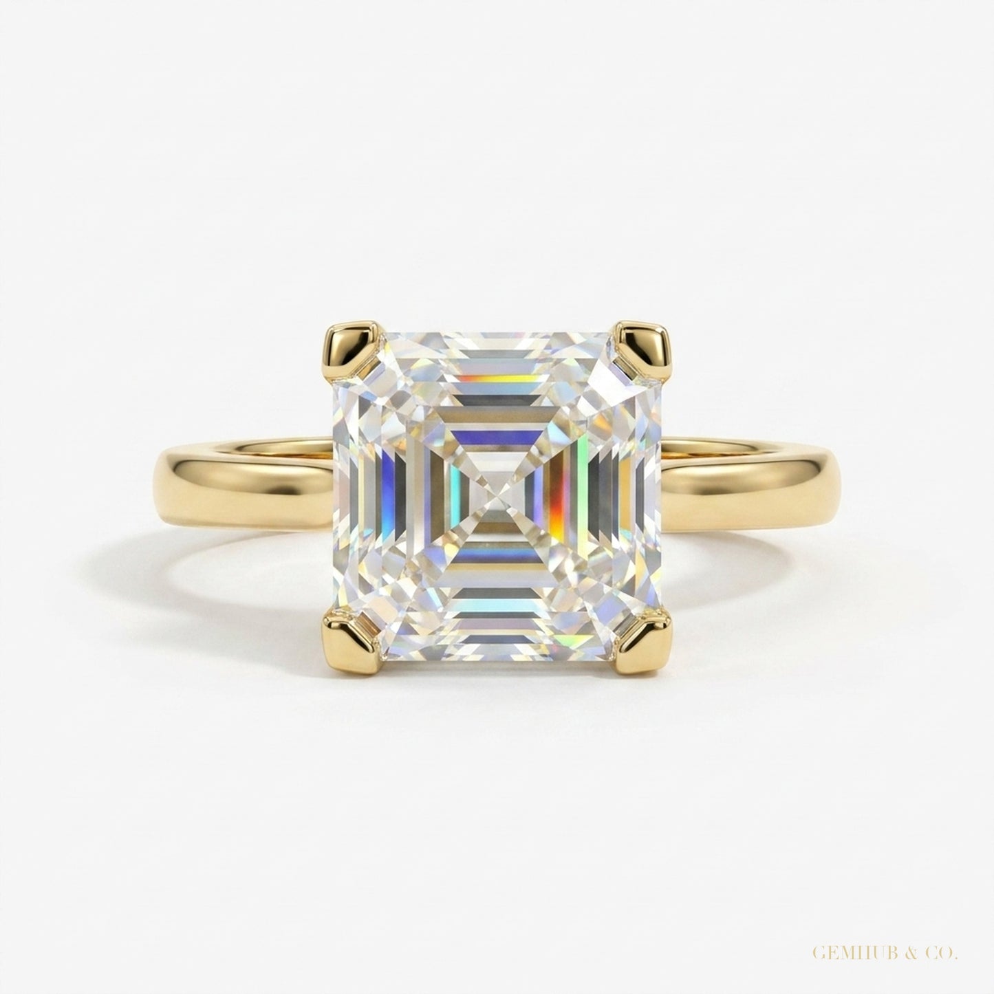 3.70 ct DEW Certified White Moissanite Asscher Cut Solitaire Ring 18K Gold Plated Verme 18K Gold Plated – white background main image