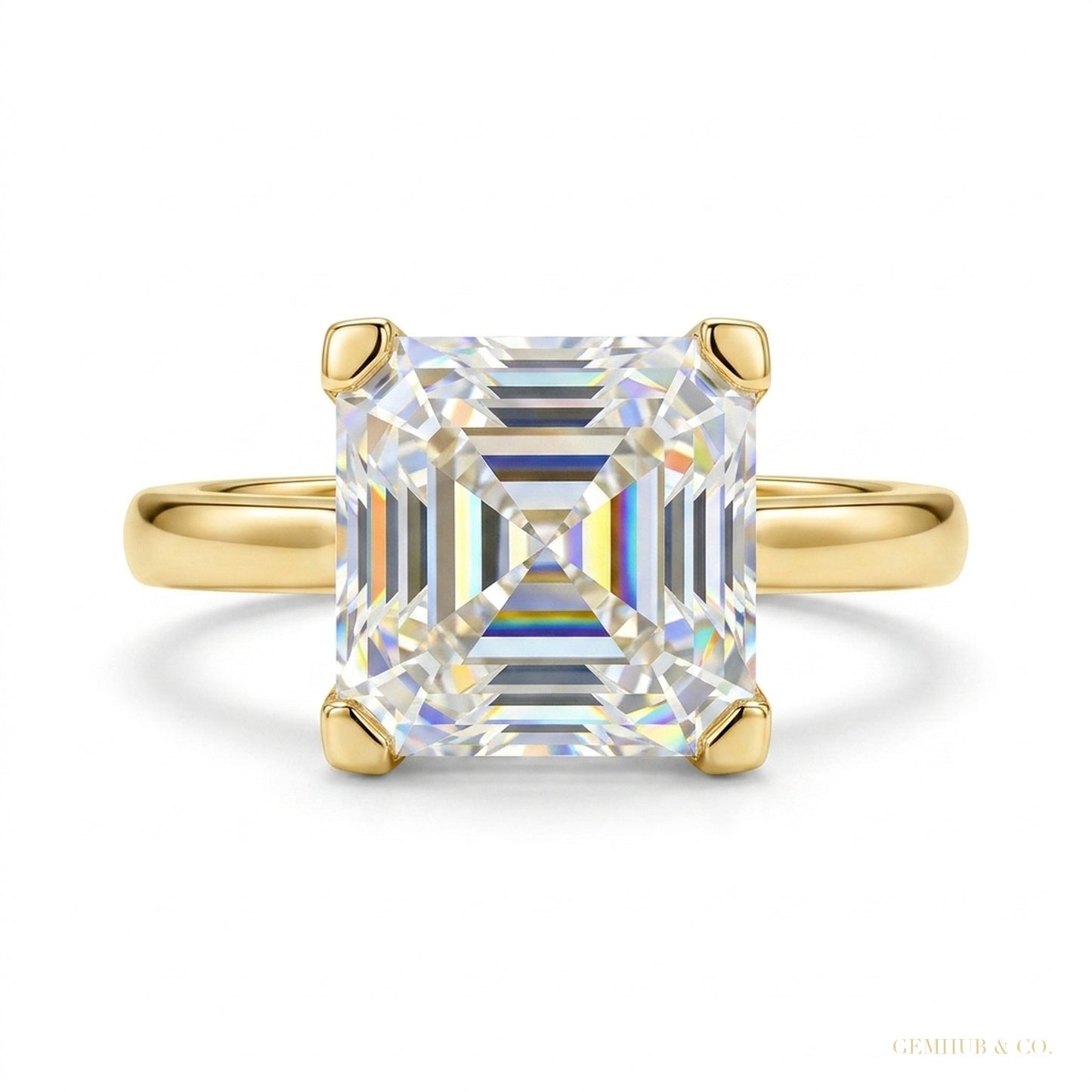 3.70 ct DEW Certified White Moissanite Asscher Cut Solitaire Rings 18K Gold Plated Verm 18K Gold Plated – white background main image