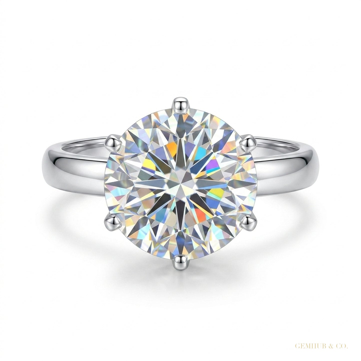 3.70 ct DEW Round Cut Off White Treated Moissanite Ring in – Certified 18K Gold Plated 18K Gold Plated – white background main image