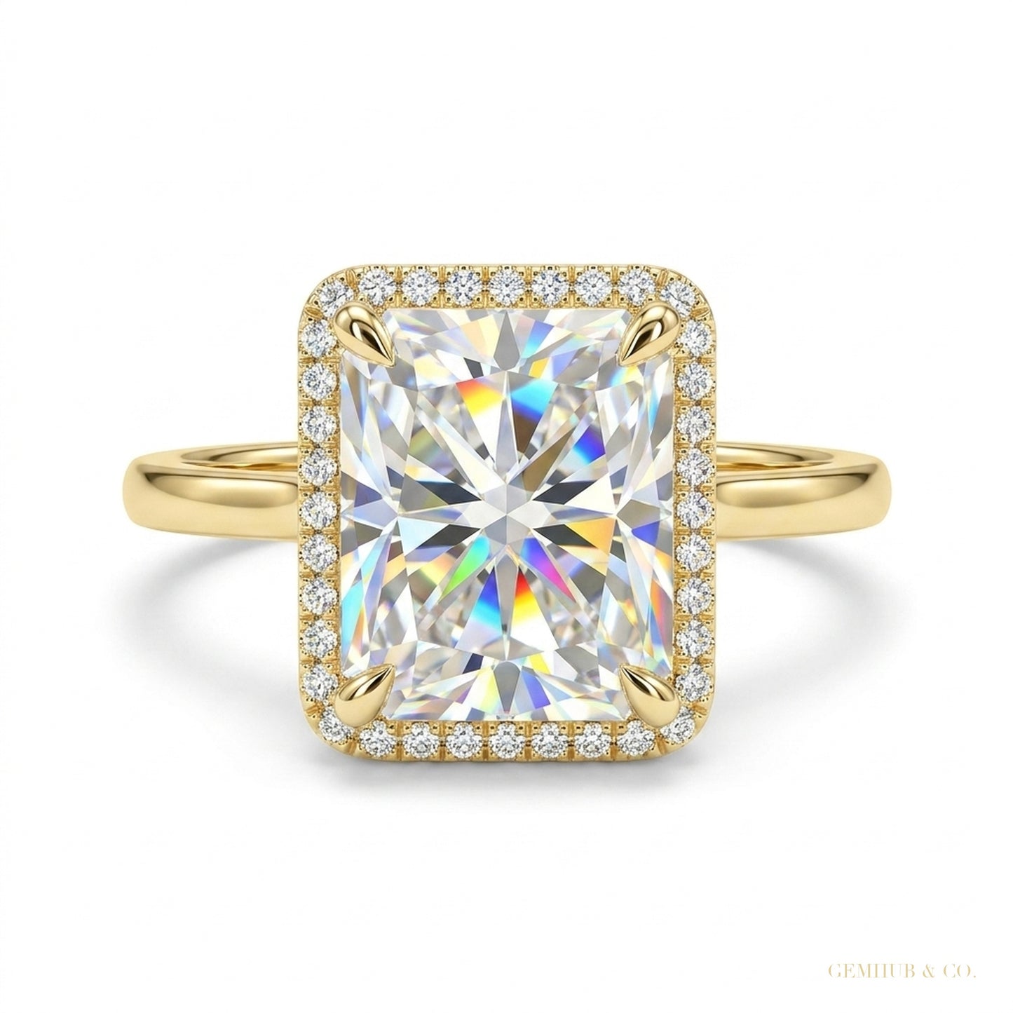 3.90 ct DEW Radiant Cut Off White Moissanite Ring in – Summer Gift 18K Gold Plated Verm 18K Gold Plated – white background main image