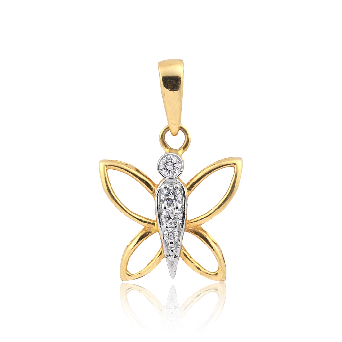 18KT Yellow Gold 0.26 Ct Butterfly Design Natural Diamond Pendant And Earrings
