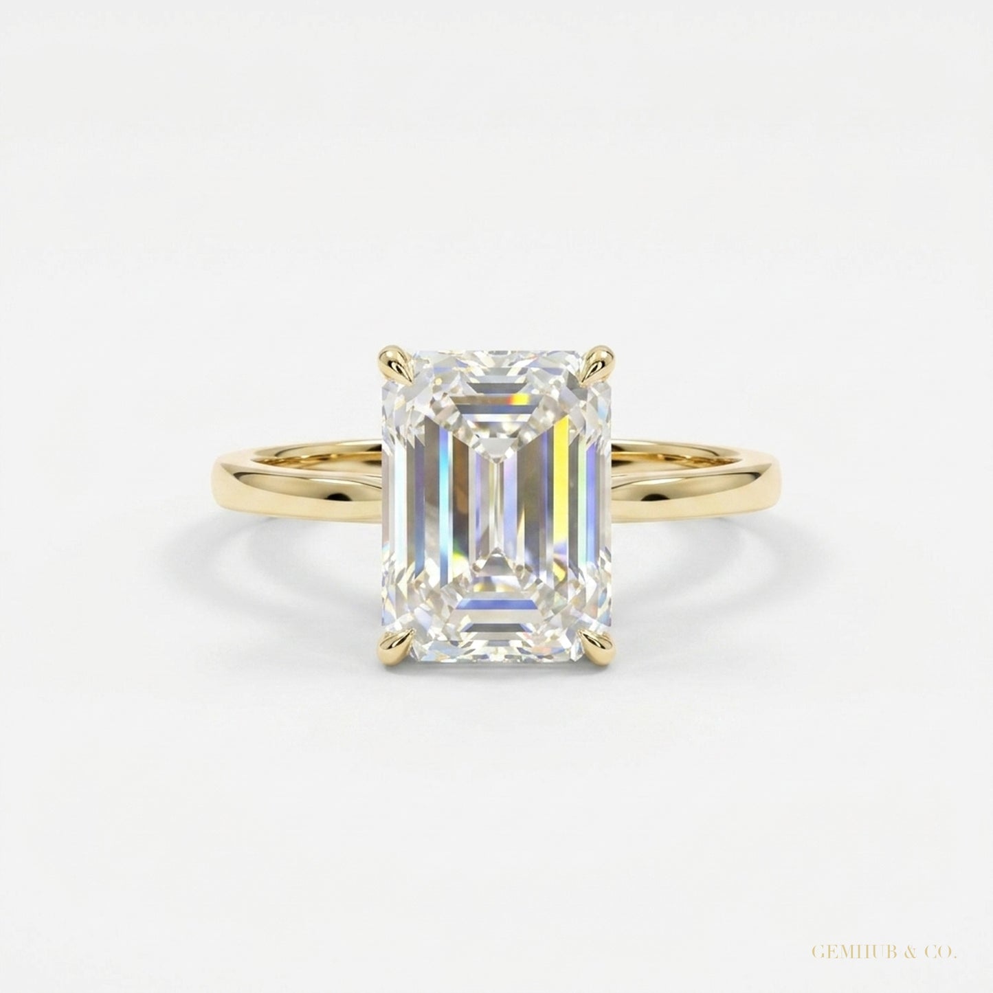4.24 ct DEW Certified Emerald Cut White Moissanite Ring – Gift for Her 18K Gold Plated 18K Gold Plated – white background main image