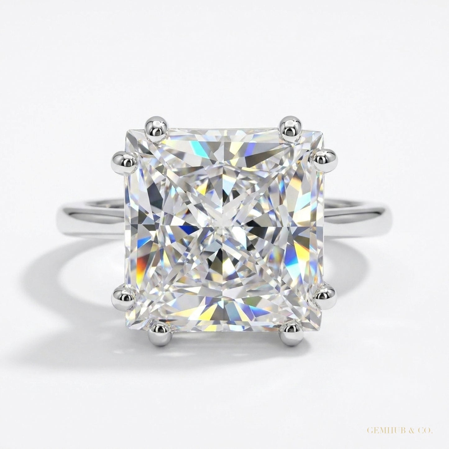 4.70 ct DEW Princess Cut White Moissanite Solitaire Ring – Gift for Her 18K Gold Plated – white background main image