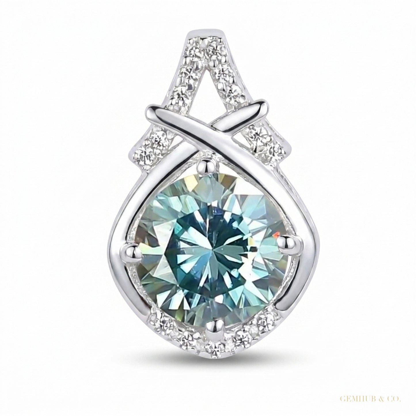 4.20 ct DEW Blue Round Moissanite Pendant In Vermeil 925 Silver Certified Jewelry ā white background main image