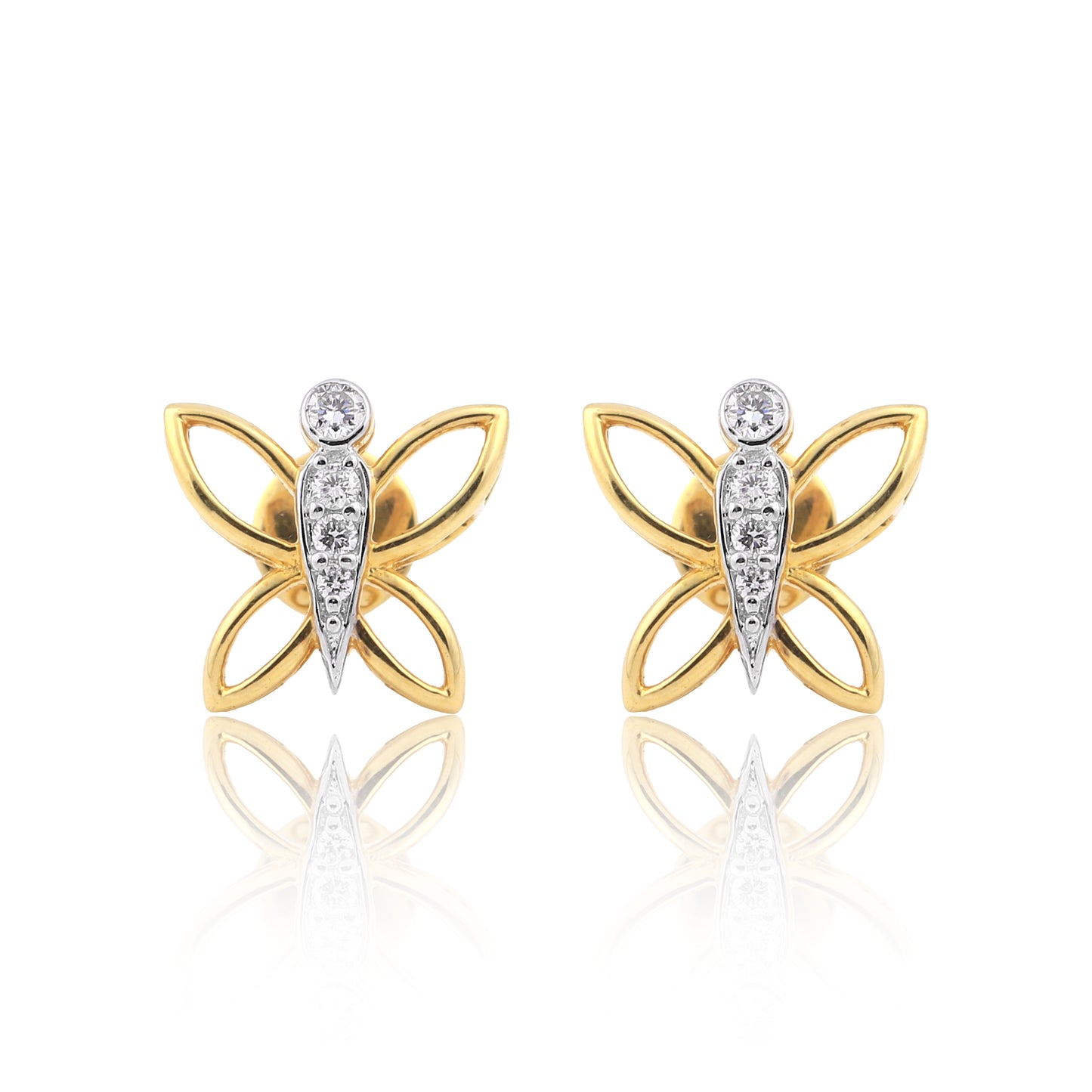 18KT Yellow Gold 0.26 Ct Butterfly Design Natural Diamond Pendant And Earrings