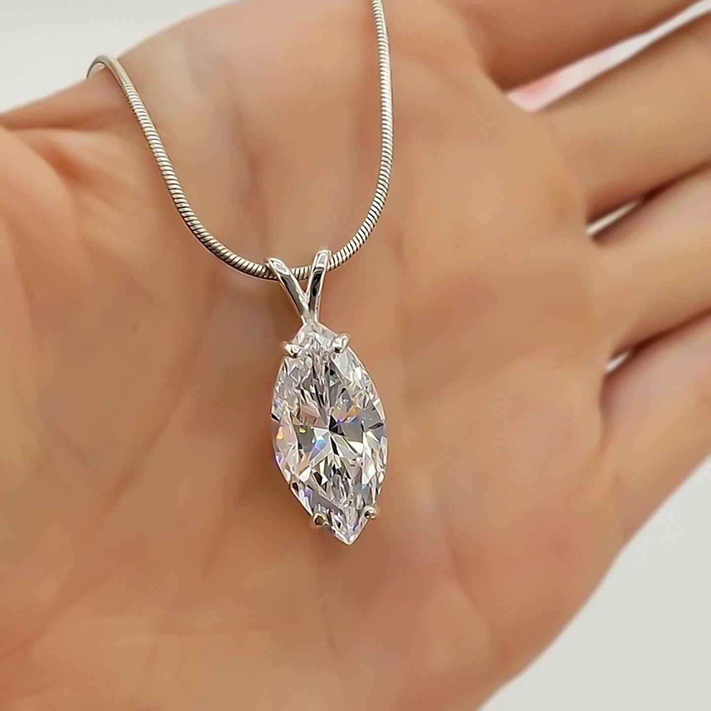 5 ct DEW Marquise Moissanite Pendant in Gold Vermeil Certified Gift for Birthday