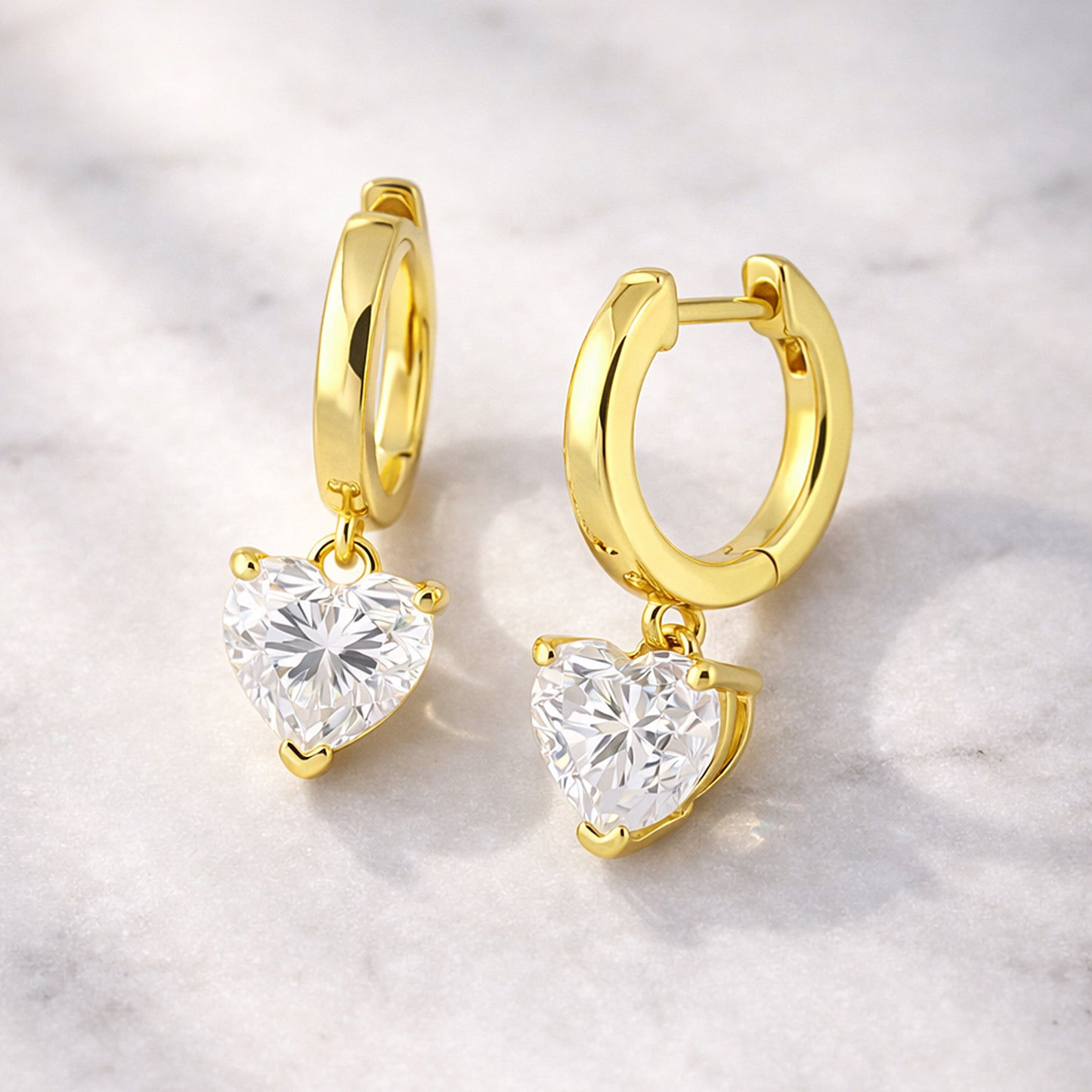 4.70 ct DEW White Moissanite Heart Dangle Earrings Gold Vermeil – Gift for Wife