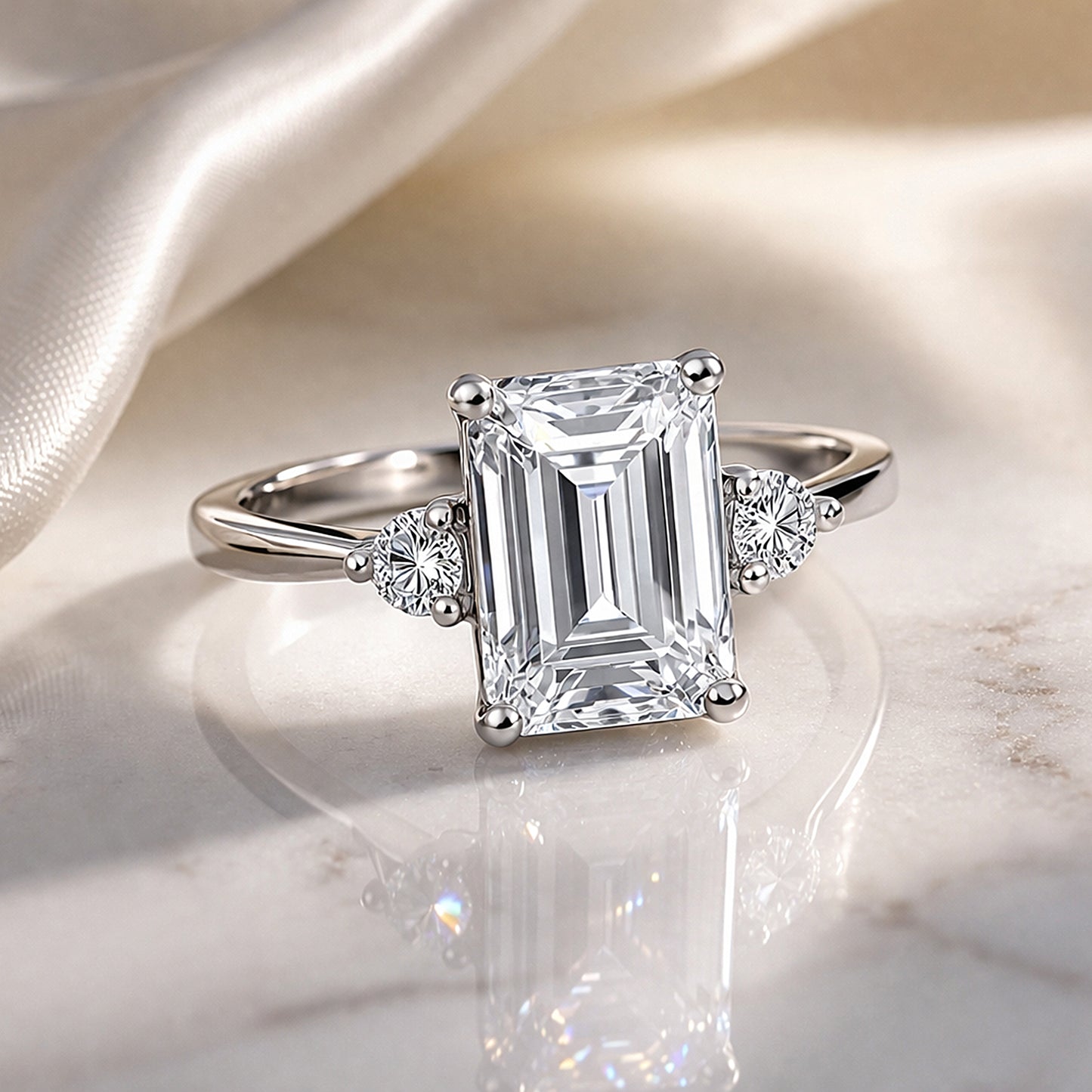 RARE 4.50 Ct Radiant Cut Off White Moissanite Ring in Certified 18K Gold Plated Ver 18K Gold Plated