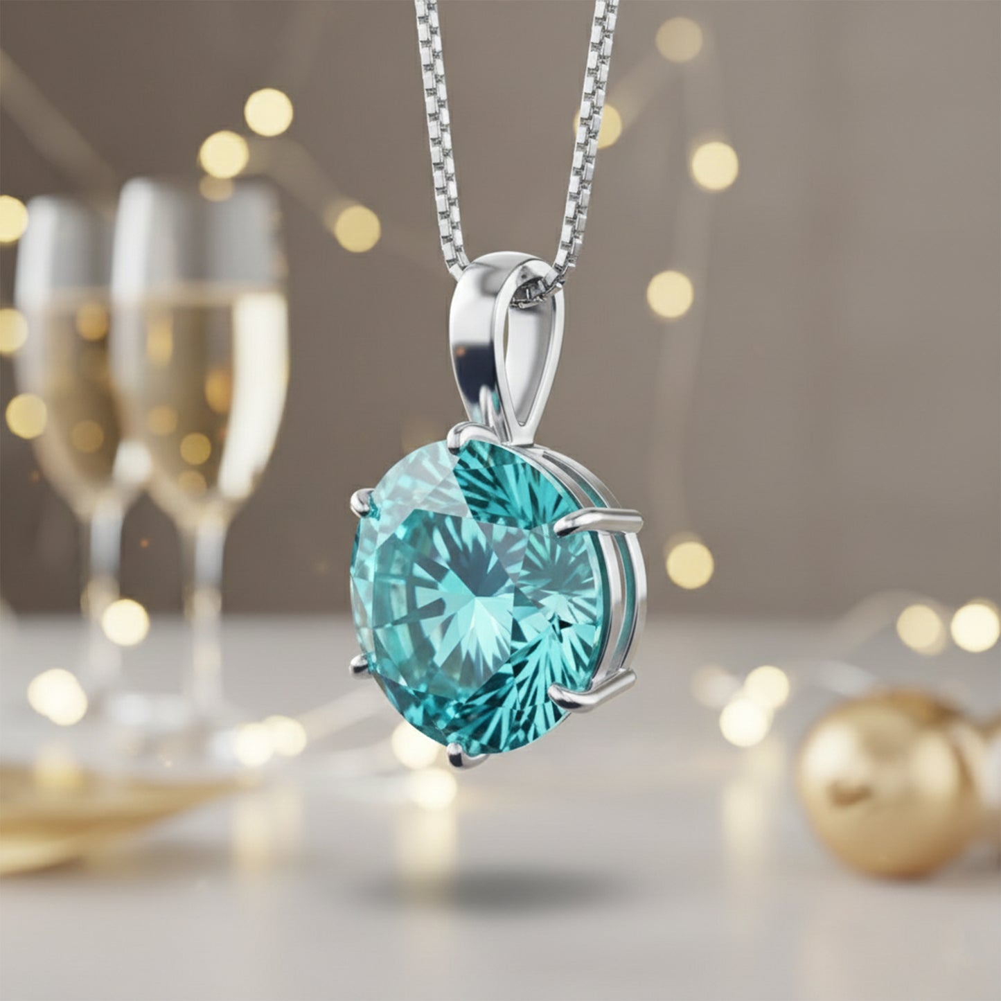 9.30 Ct Certified Blue Moissanite Pendant Gold Vermeil Anniversary Jewelry Gift