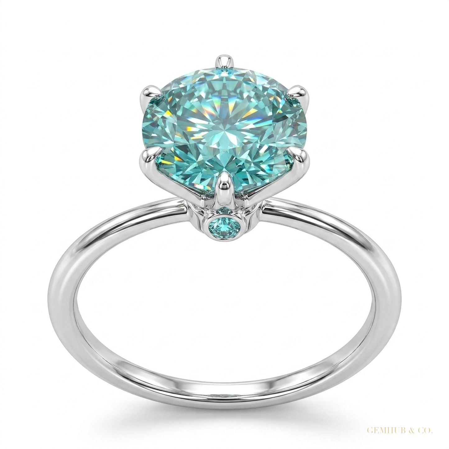 5.00 ct DEW Round Blue Moissanite Solitaire Ring in Certified Jewelry 18K Gold Plated V 18K Gold Plated – white background main image