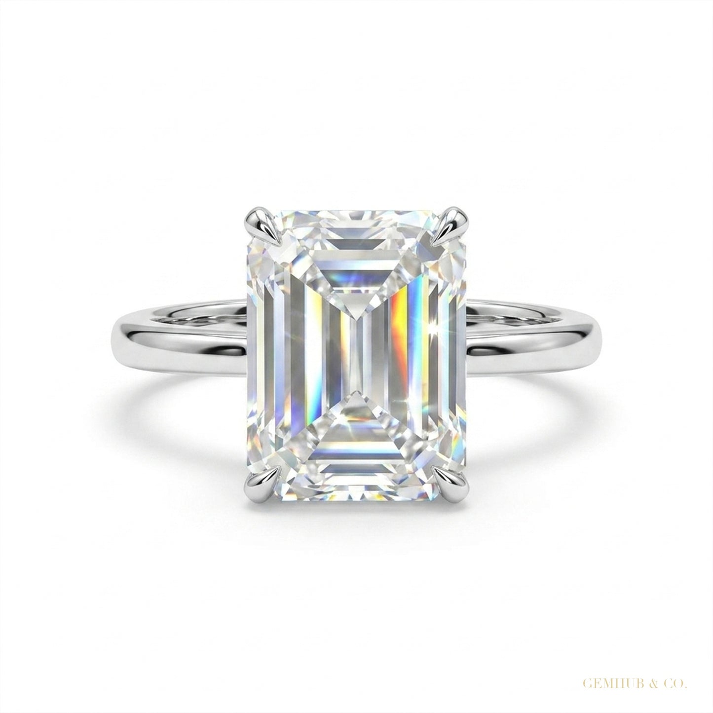 5.36 ct DEW Radiant Cut White Moissanite Solitaire Wedding Ring 18K Gold Plated – white background main image