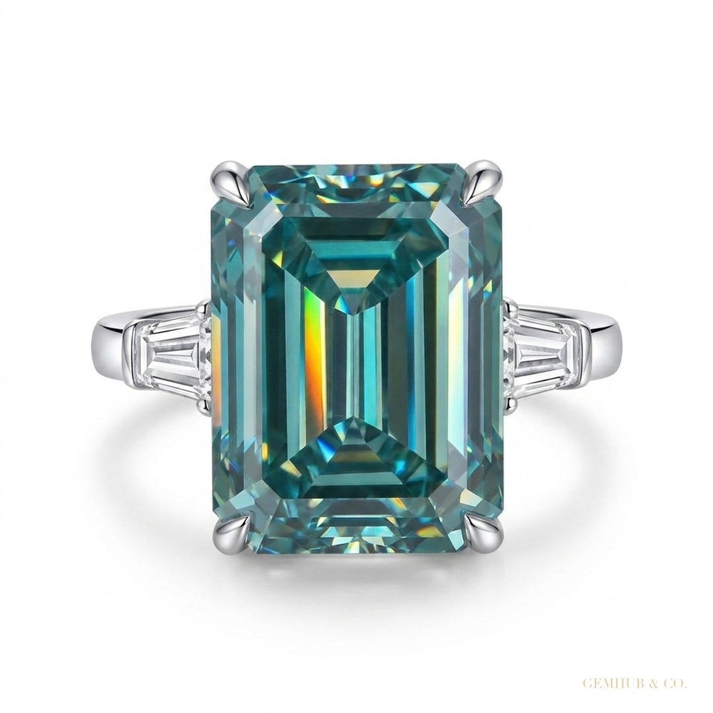 5.85 ct DEW Emerald Cut Blue Moissanite Ring In With Certificate 18K Gold Plated Vermei 18K Gold Plated – white background main image