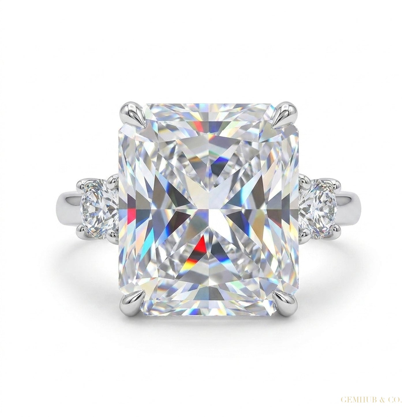 5 ct DEW Certified Radiant Cut White Moissanite Ring For Women 18K Gold Plated – white background main image