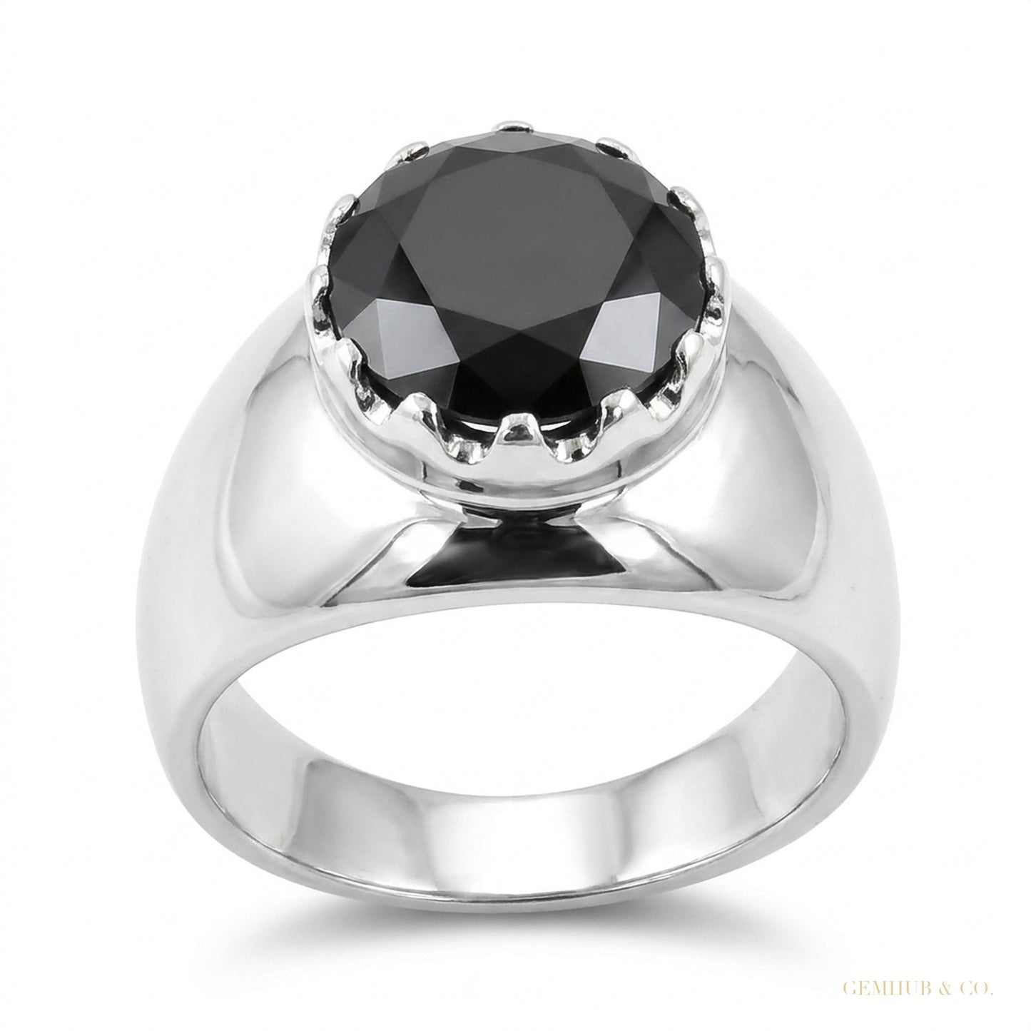 5.20 ct DEW Certified Round Cut Black Moissanite Gold Vermeil Ring For Engagement – white background main image