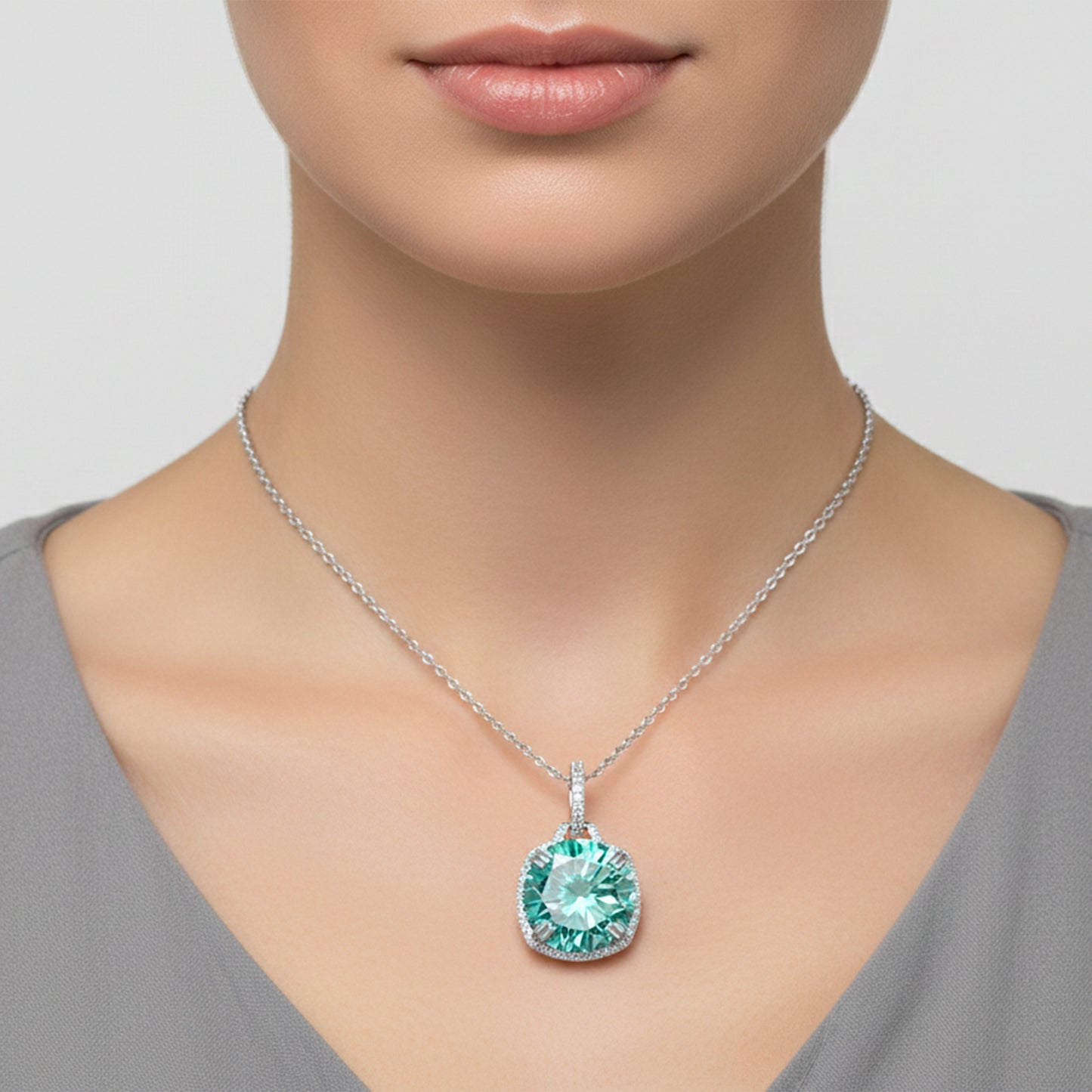 Certified 20 Ct Round Blue Moissanite Pendant in Gold Vermeil – Holiday Gift