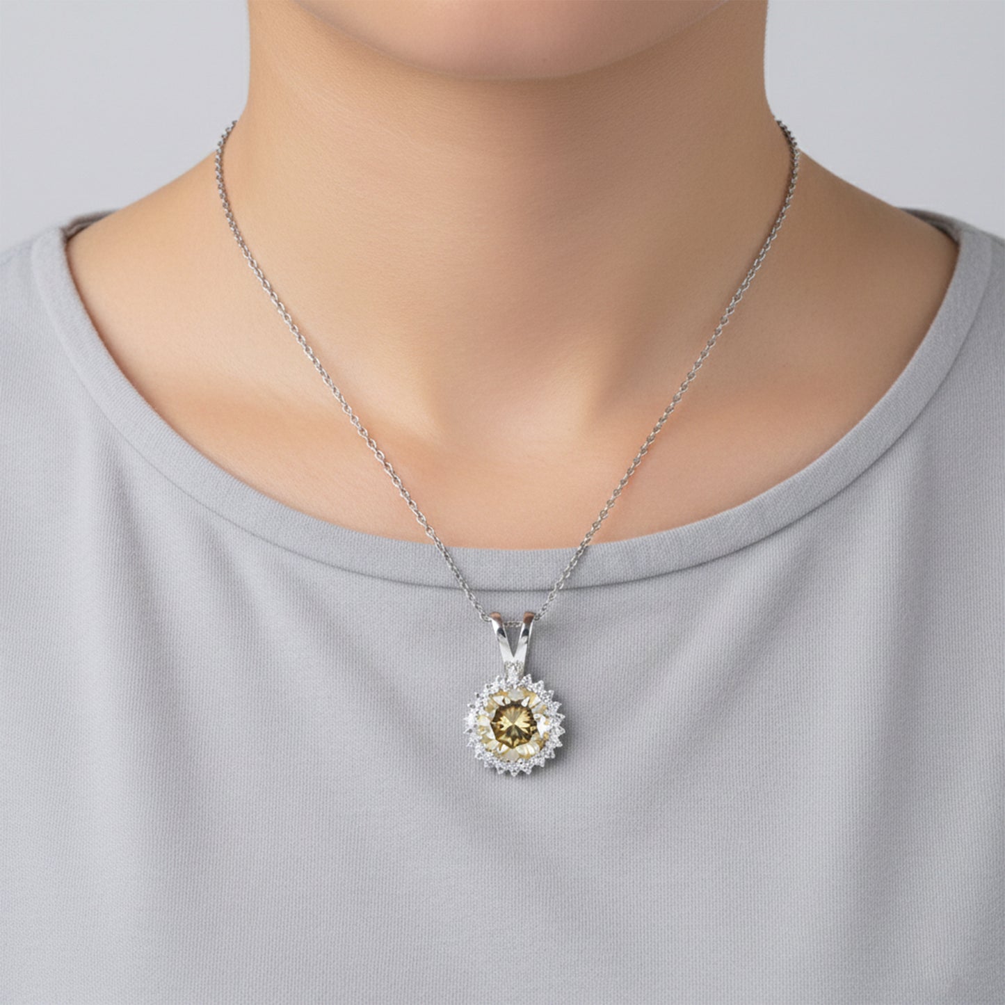 5.70 Ct Champagne Moissanite Pendant in Gold Vermeil Certified for Her Gift
