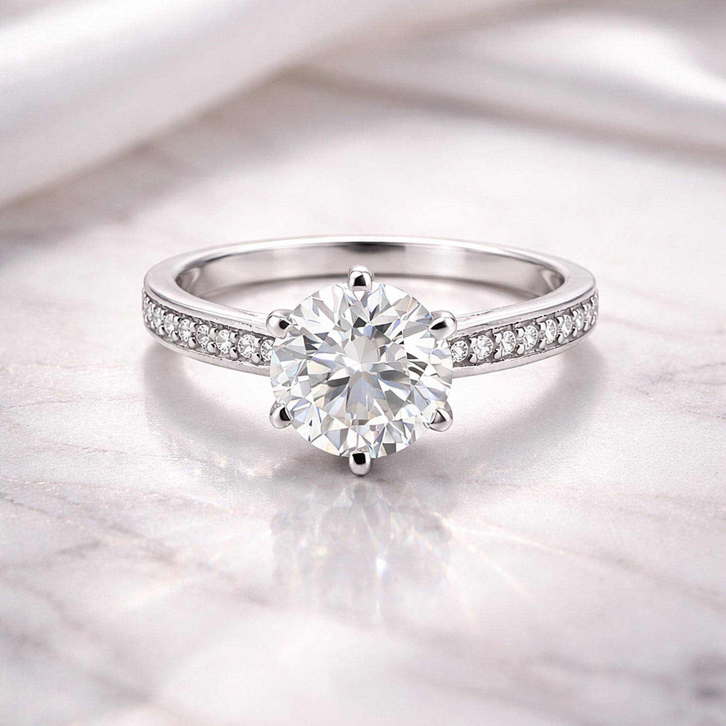 3.20 ct DEW Certified Round Cut White Moissanite Solitaire Ring 18K Gold Plated