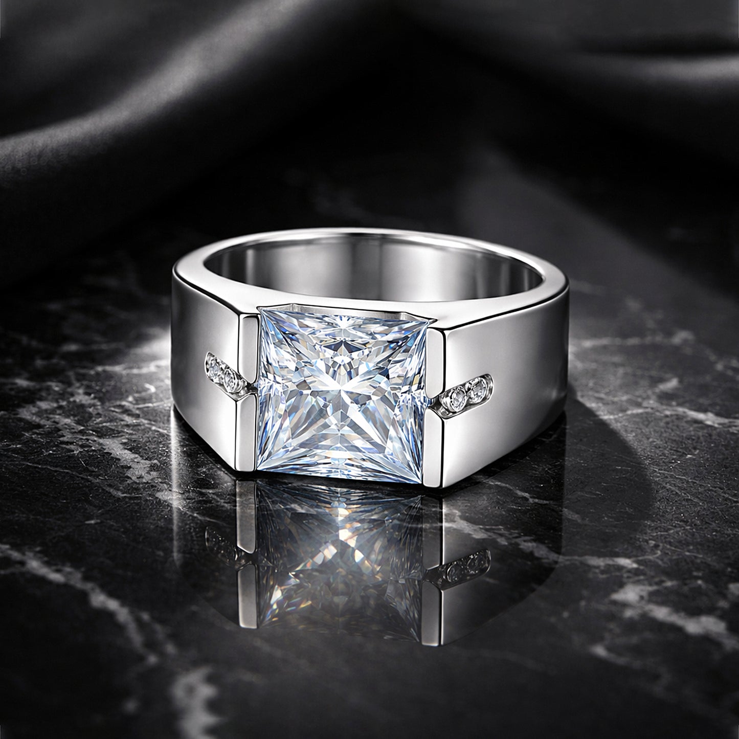 15.80 Ct Princess Cut Blue Moissanite Ring for Men in – Statement 18K Gold Plated V 18K Gold Plated