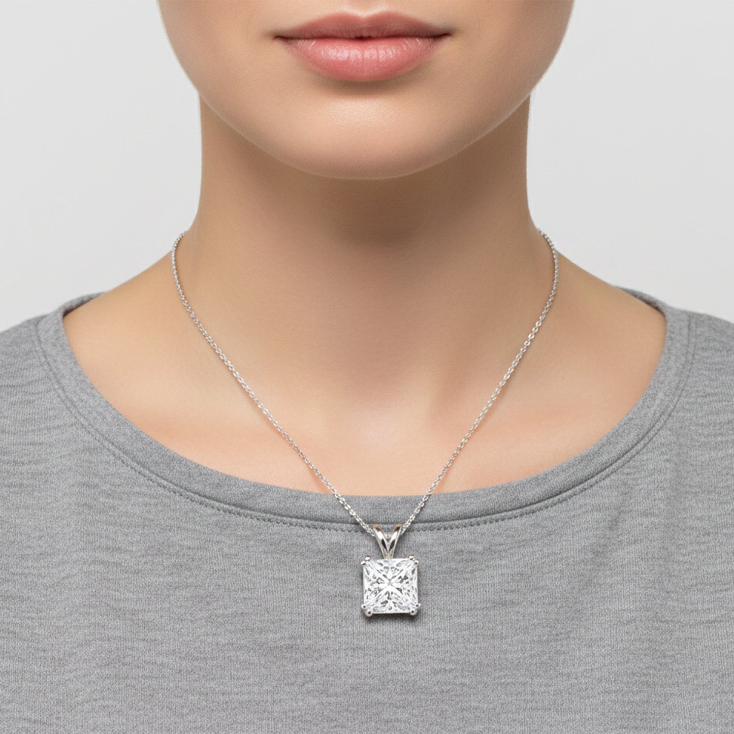 5.65 ct DEW Princess Cut Moissanite Pendant Gold Vermeil Holiday Jewelry Gift