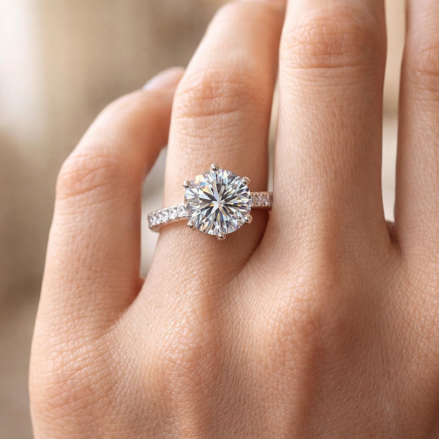 6.00 ct DEW White Moissanite Ring – Thoughtful Labor Day Gift for Her 18K Gold Plated V 18K Gold Plated