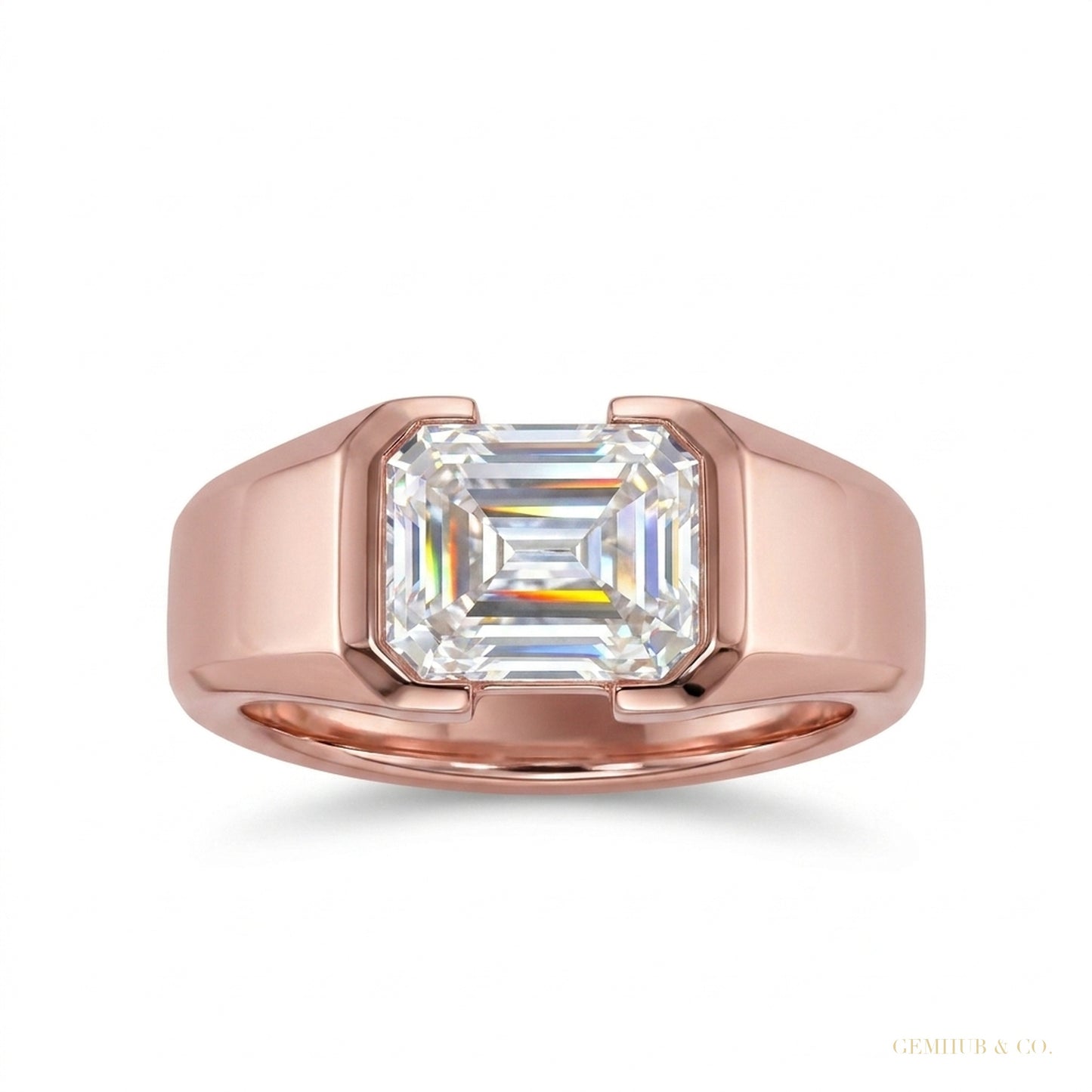 6.55 ct DEW Emerald Cut Off White Moissanite Ring – Bridal Special 18K Gold Plated Verm 18K Gold Plated – white background main image