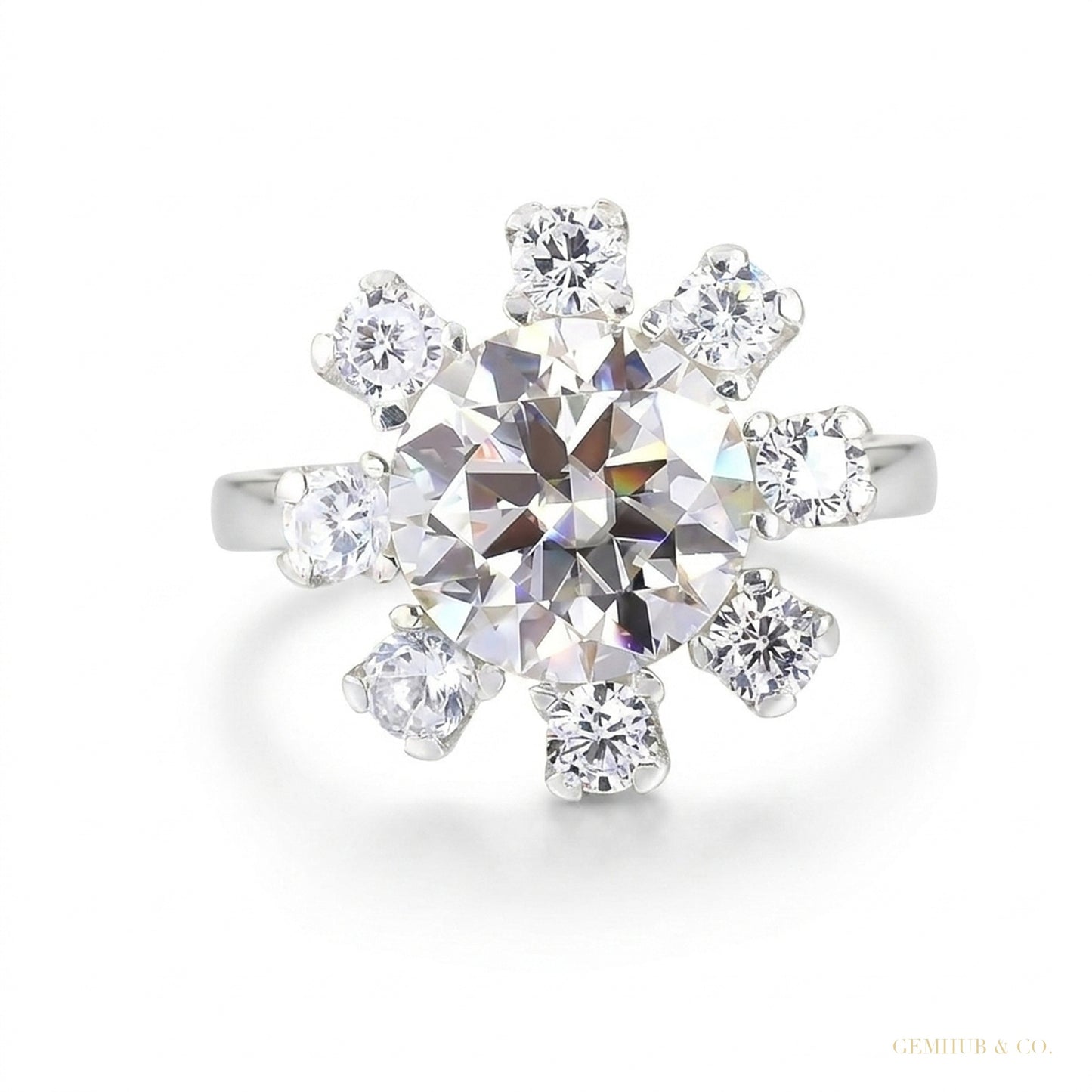 6.75 ct DEW Certified White Round Cut Moissanite Ring For Birthday Gift 18K Gold Plated 18K Gold Plated – white background main image