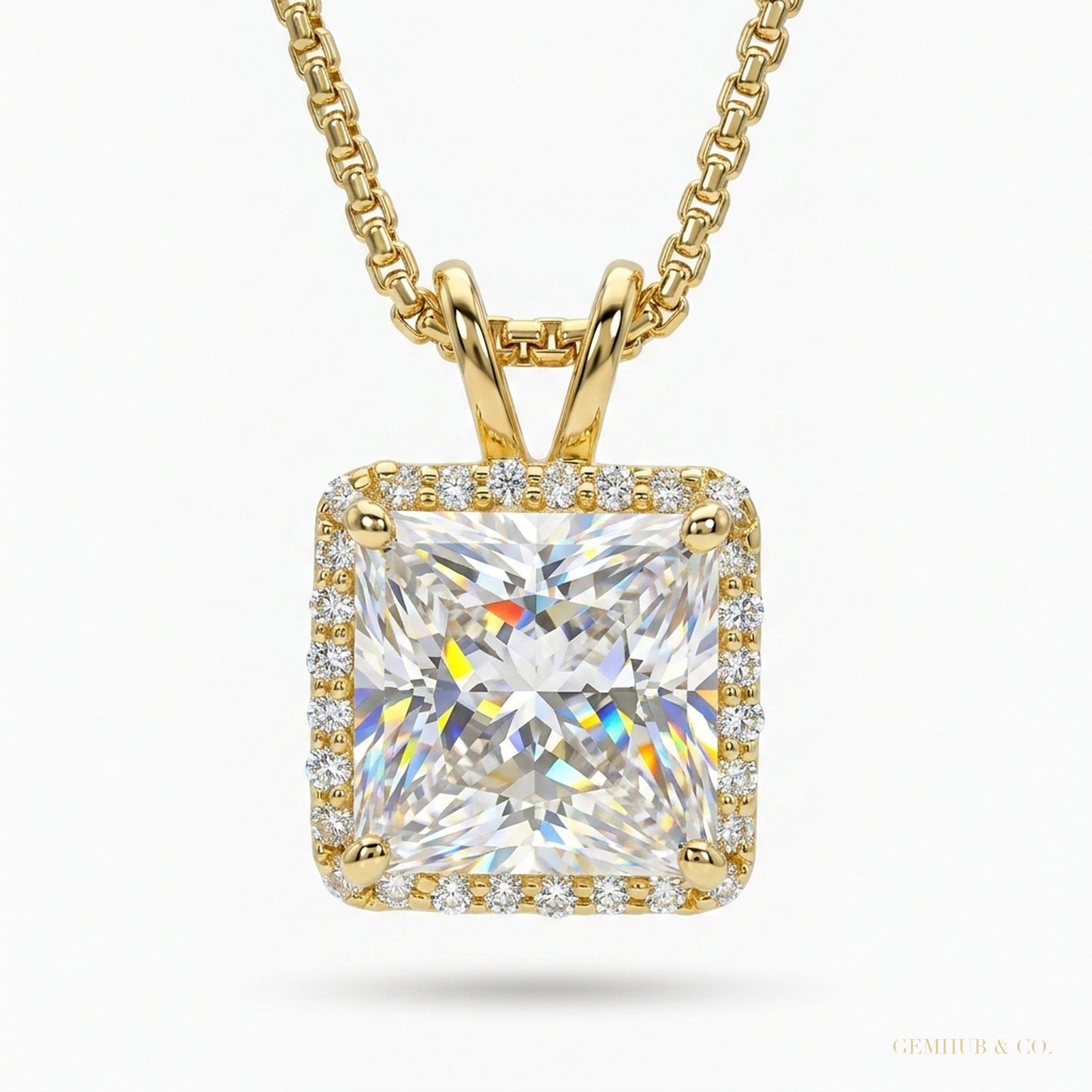6.50 ct DEW Princess Cut White Moissanite Solitaire Pendant Gold Vermeil Certified ā white background main image
