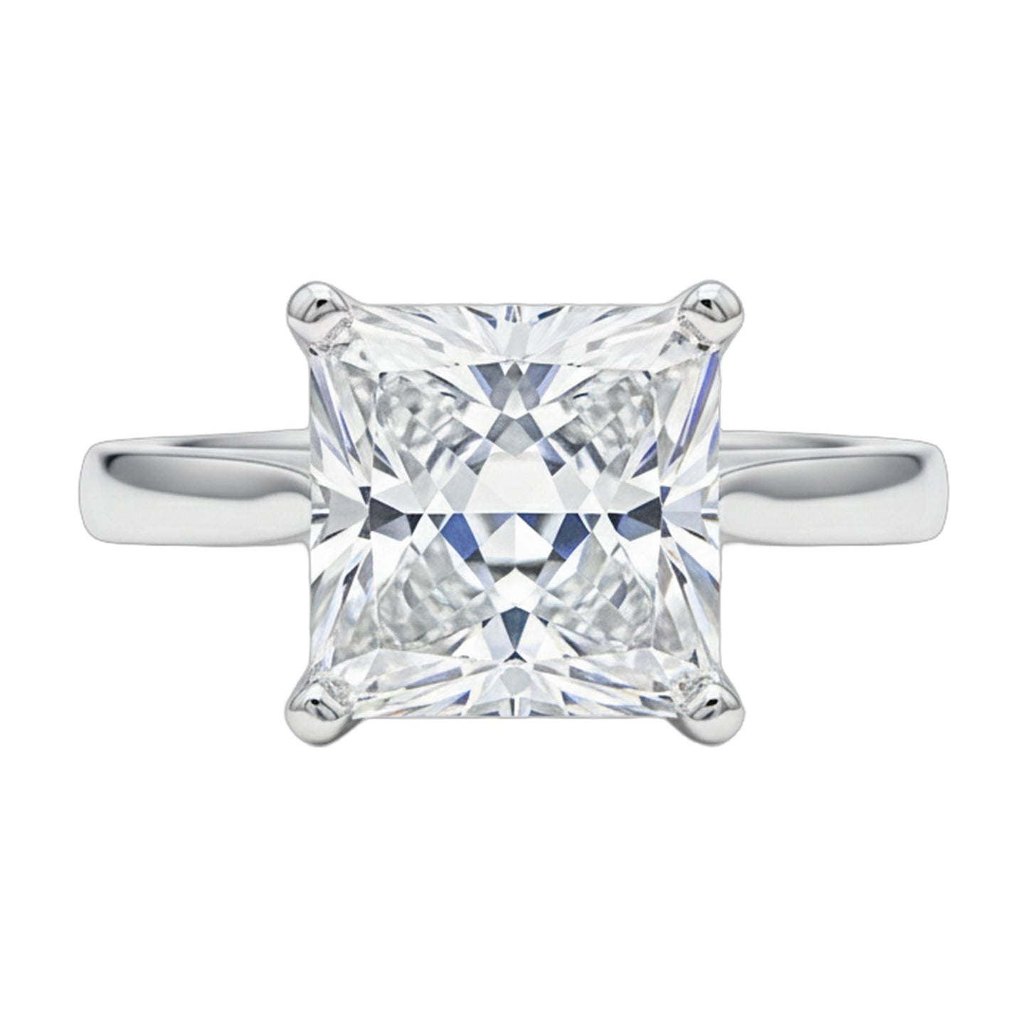 5.0 ct DEW White Moissanite Princess Solitaire Ring - 18K Gold Vermeil on 925 Sterling Silver