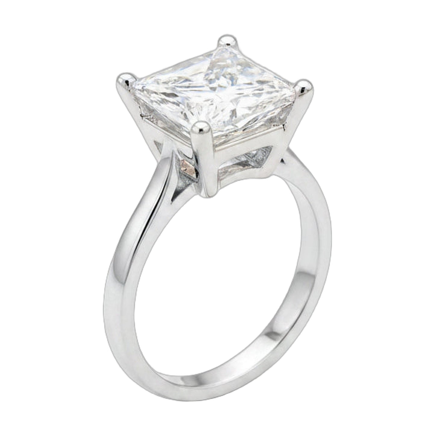 4.15 ct DEW White Moissanite Princess Solitaire Ring - 18K Gold Vermeil on 925 Sterling Silver