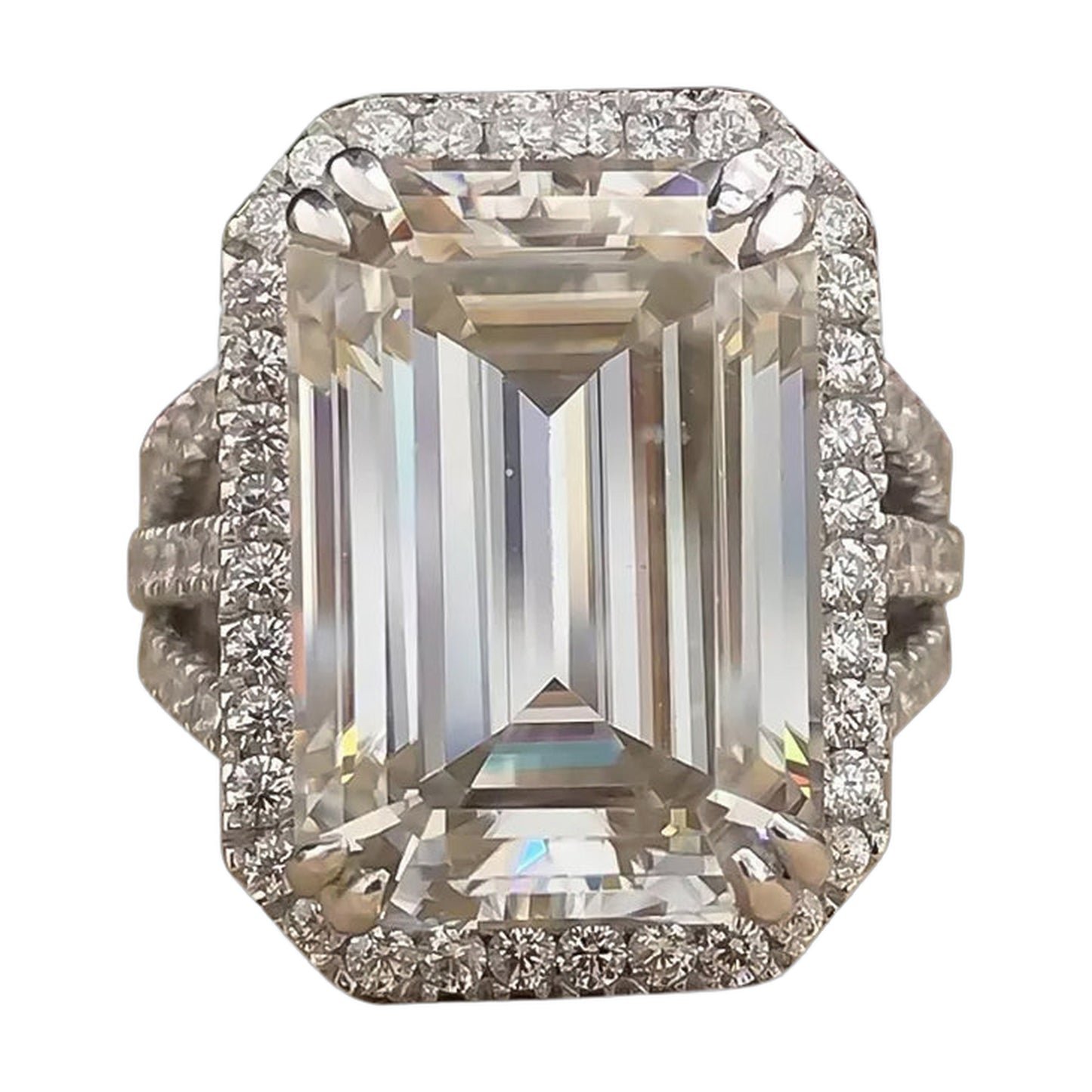 16.9 ct DEW White Moissanite Emerald Solitaire Ring - 18K Gold Vermeil on 925 Sterling Silver