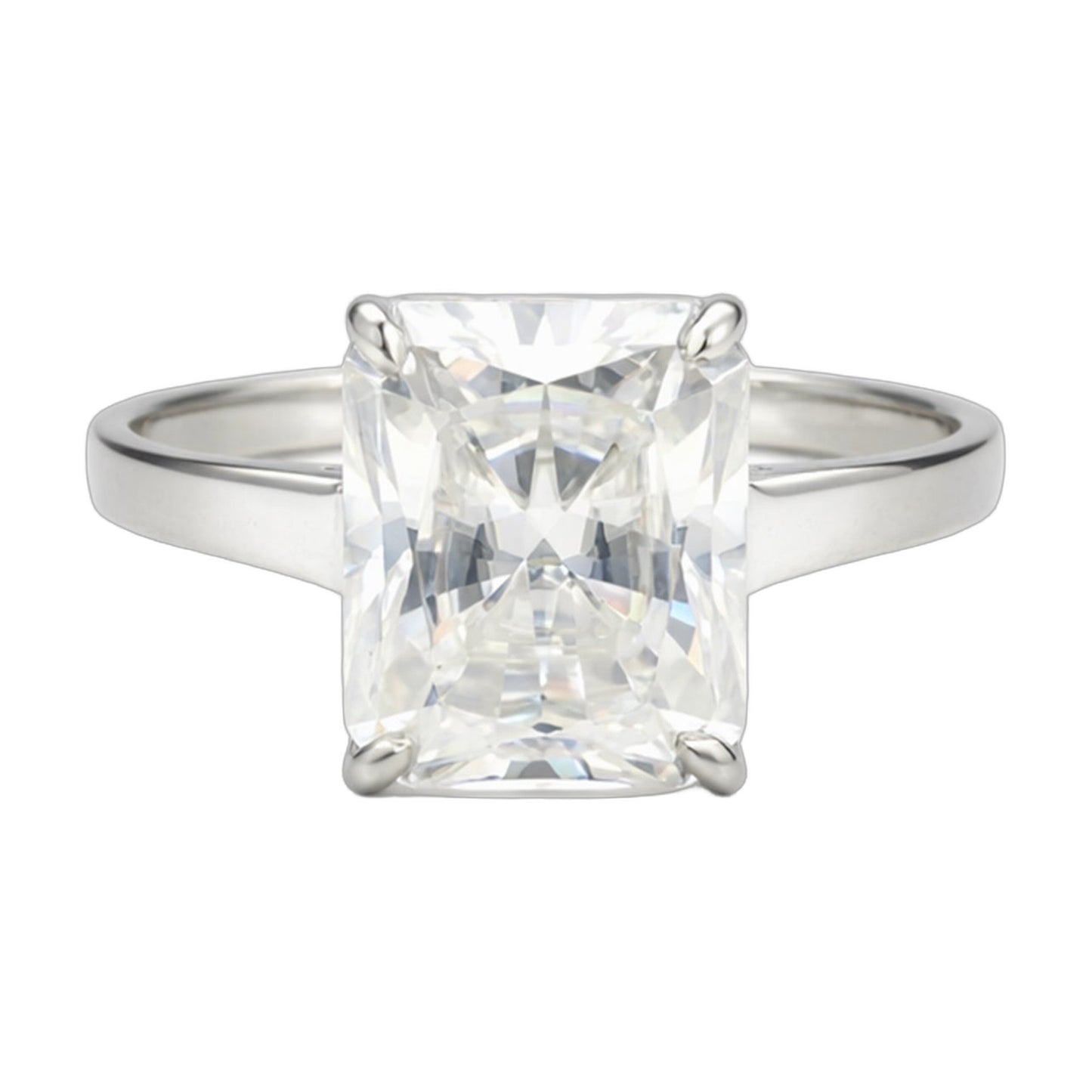 5.36 ct DEW White Moissanite Radiant Solitaire Ring - 18K Gold Vermeil on 925 Sterling Silver