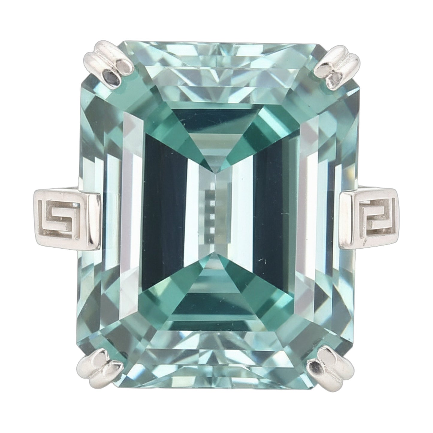 18.6 ct DEW Blue Moissanite Emerald Solitaire Ring - 18K Gold Vermeil on 925 Sterling Silver