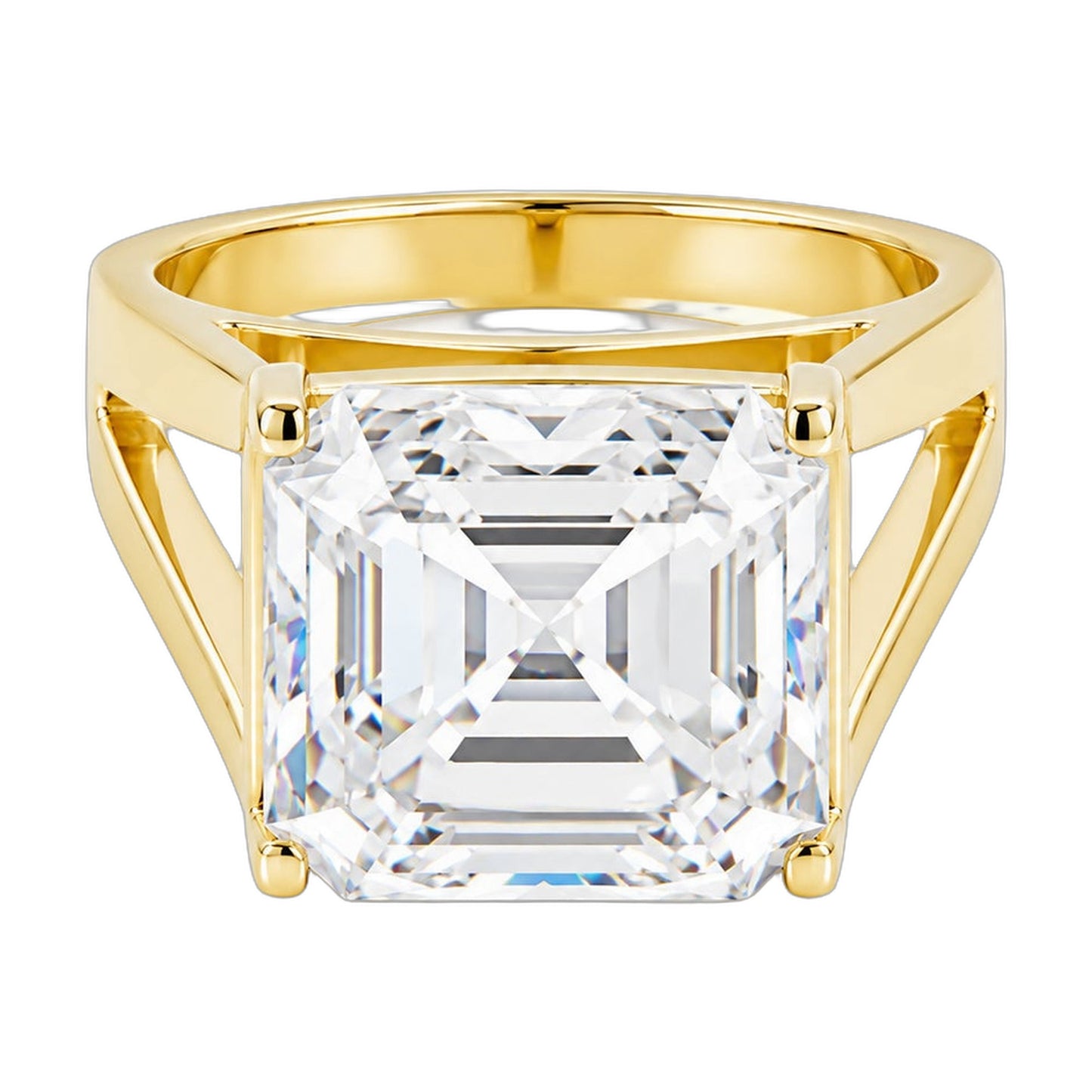 6.3 ct DEW Emerald Moissanite Asscher Solitaire Ring - 18K Gold Vermeil on 925 Sterling Silver