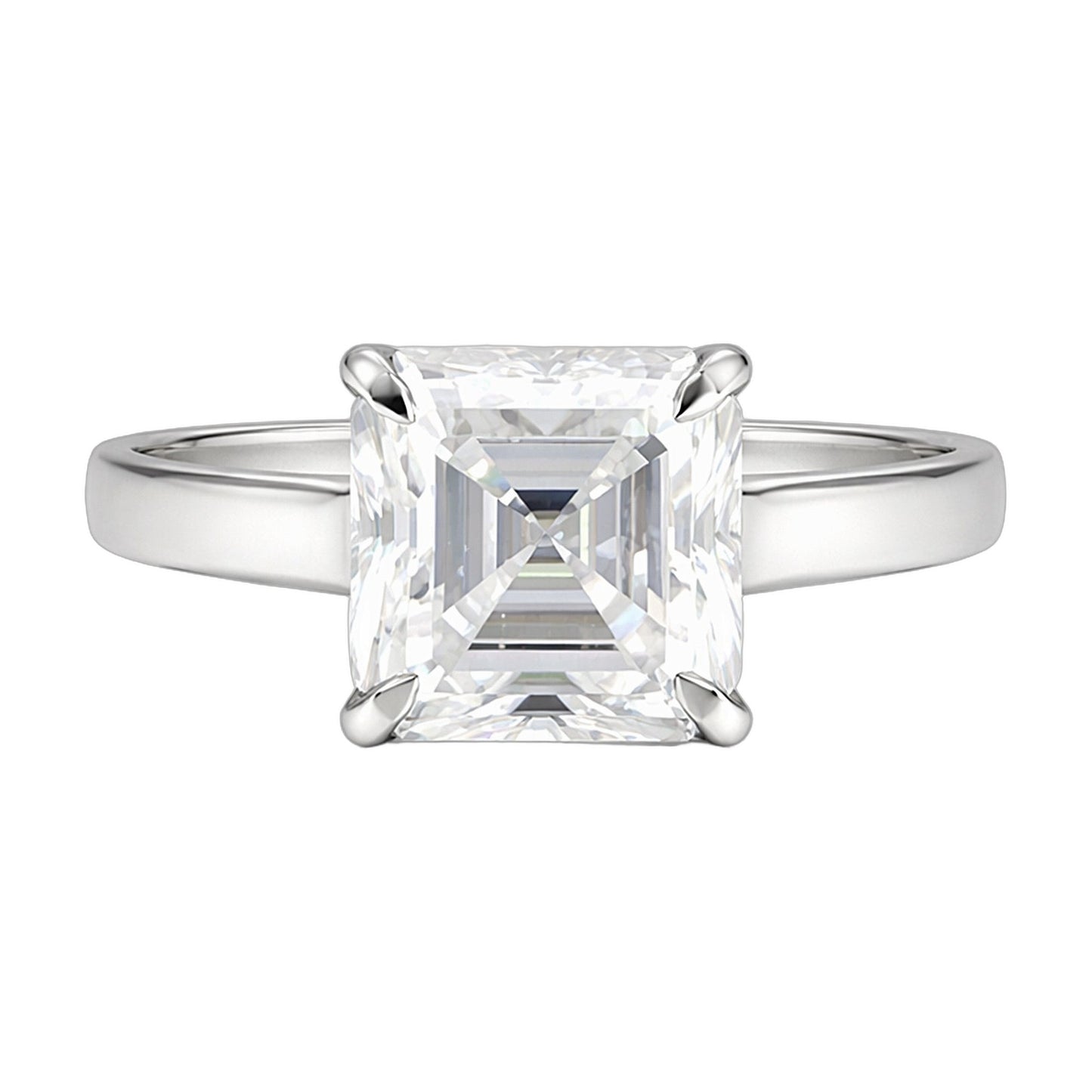 5.7 ct DEW White Moissanite Asscher Solitaire Ring - 18K Gold Vermeil on 925 Sterling Silver